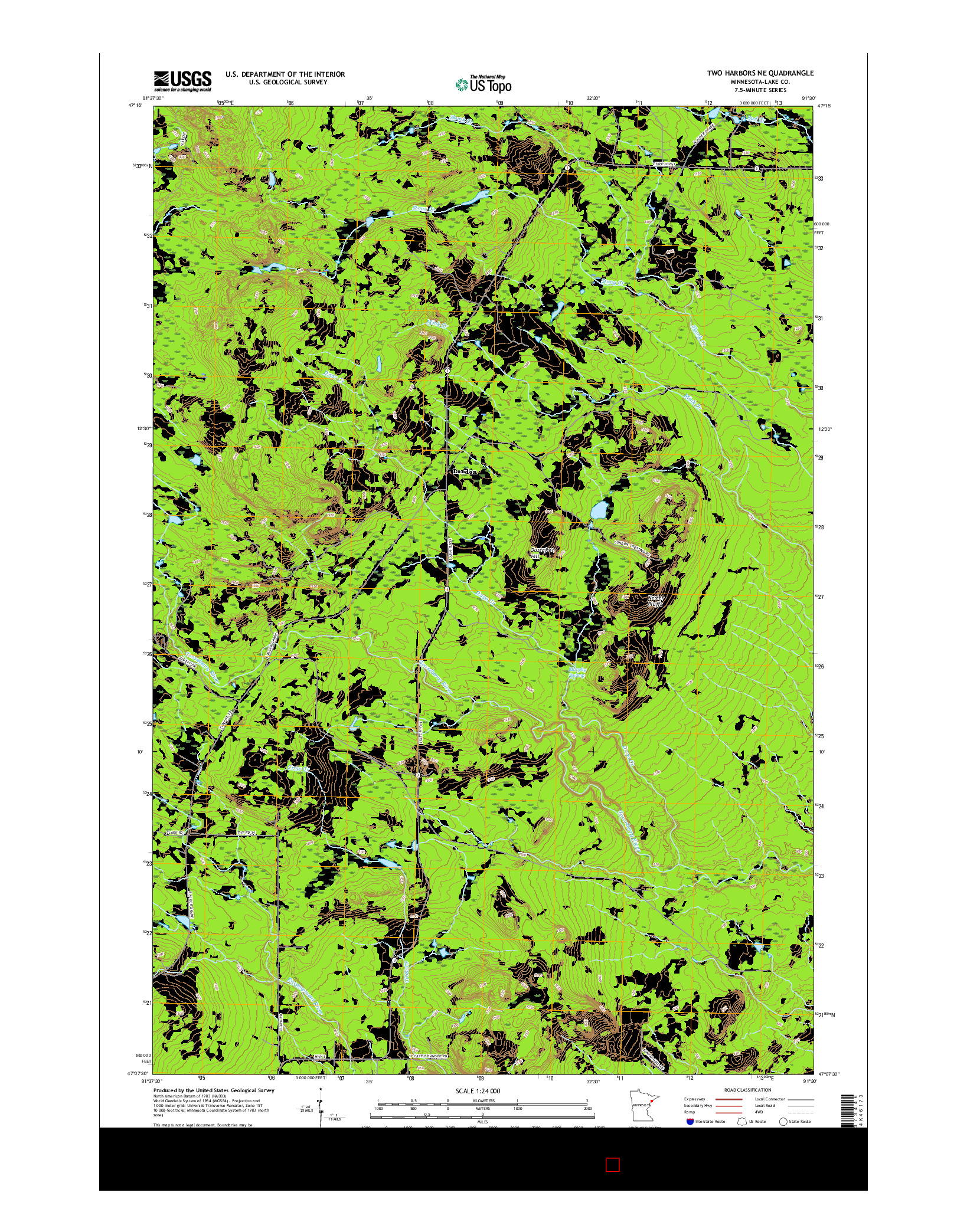 USGS US TOPO 7.5-MINUTE MAP FOR TWO HARBORS NE, MN 2016