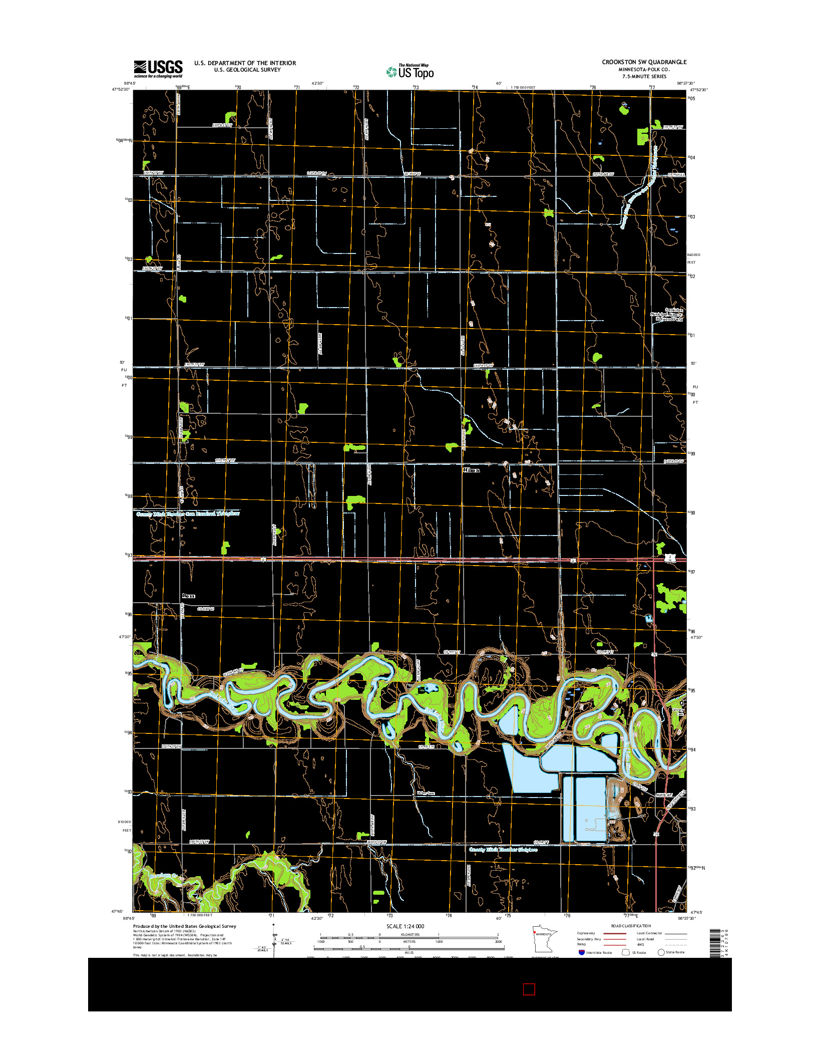 USGS US TOPO 7.5-MINUTE MAP FOR CROOKSTON SW, MN 2016