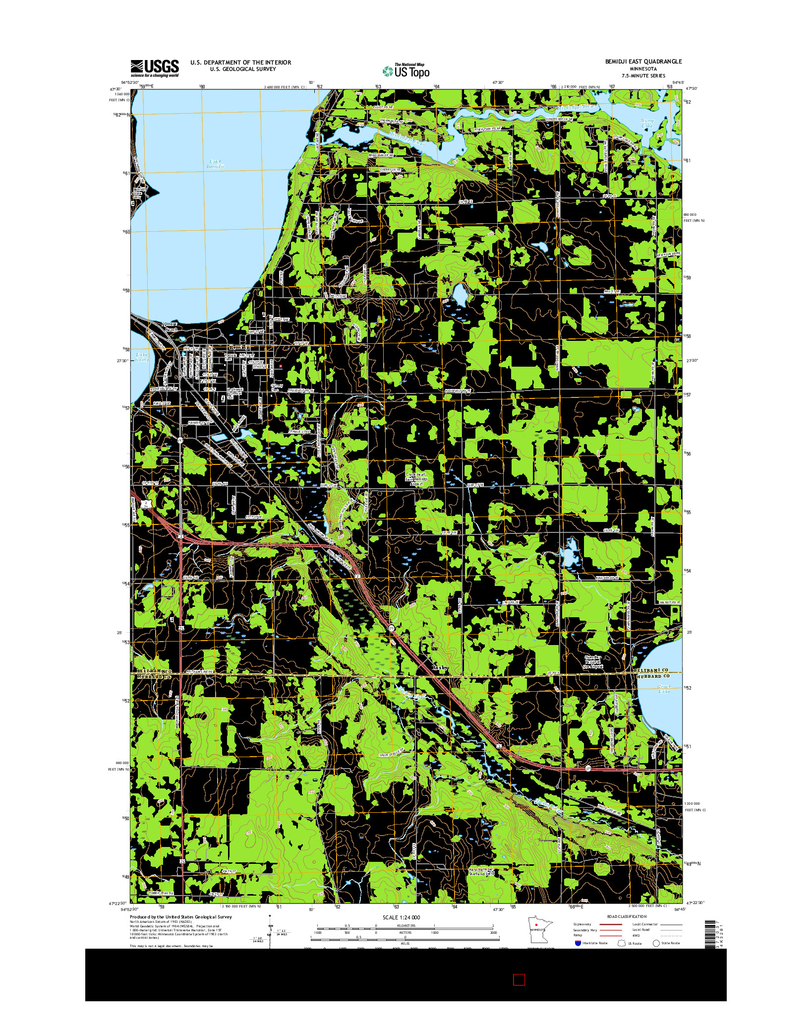 USGS US TOPO 7.5-MINUTE MAP FOR BEMIDJI EAST, MN 2016