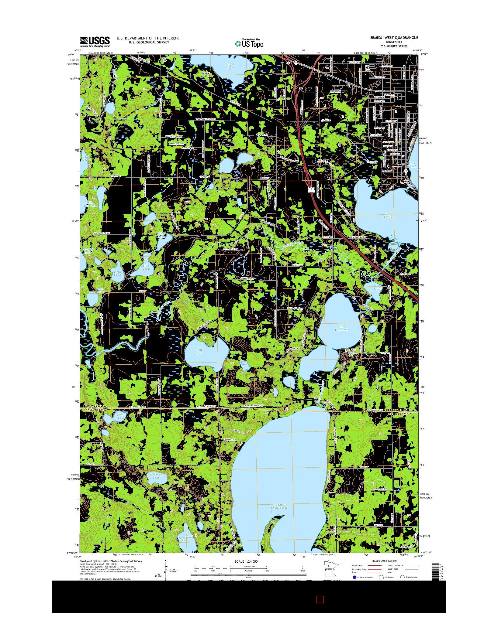 USGS US TOPO 7.5-MINUTE MAP FOR BEMIDJI WEST, MN 2016