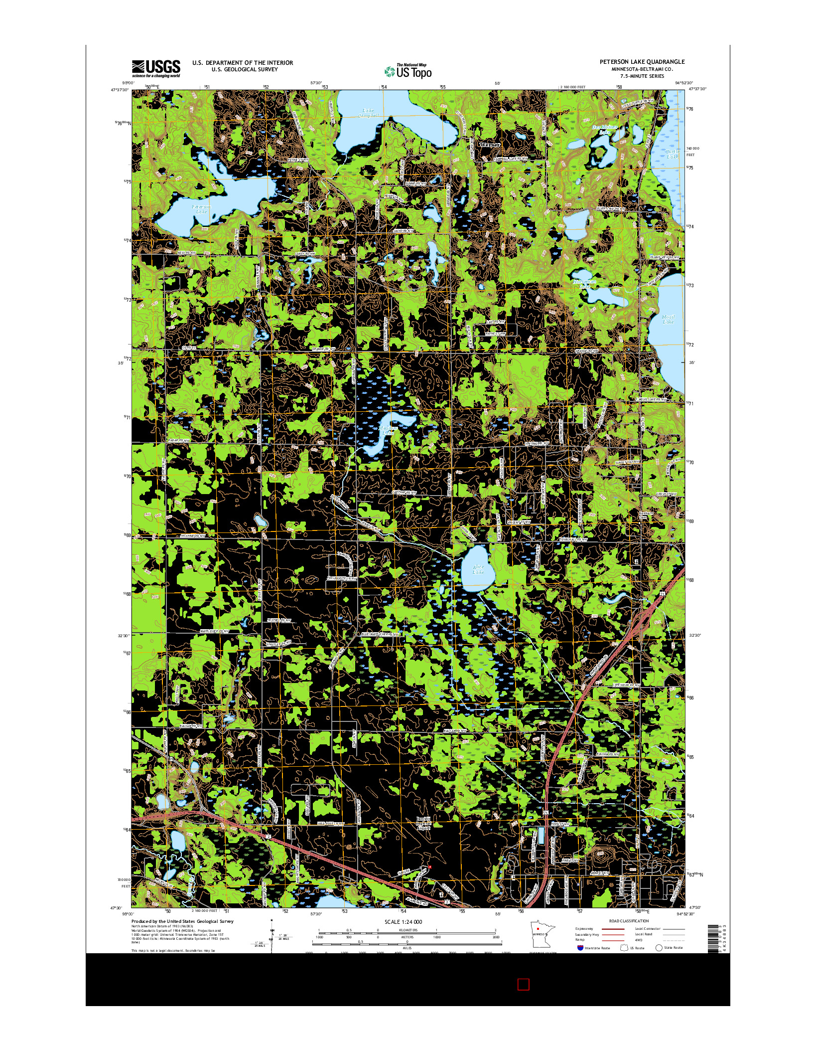 USGS US TOPO 7.5-MINUTE MAP FOR PETERSON LAKE, MN 2016