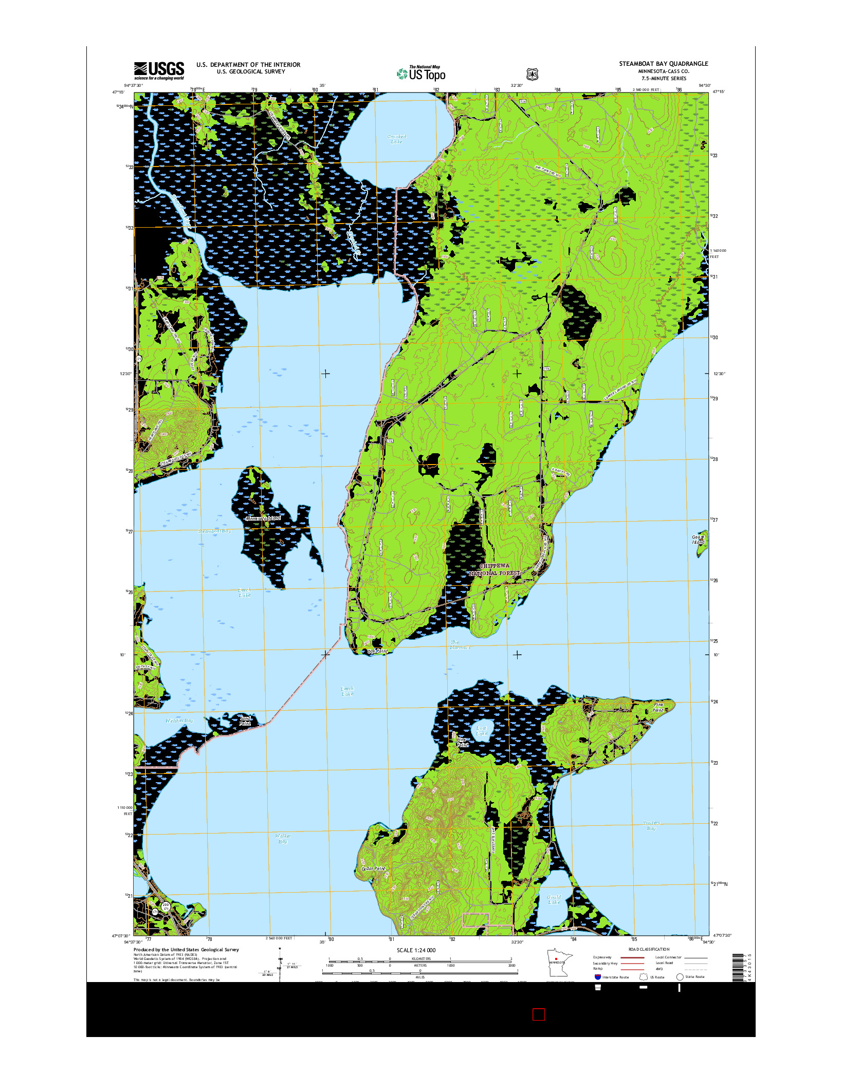 USGS US TOPO 7.5-MINUTE MAP FOR STEAMBOAT BAY, MN 2016
