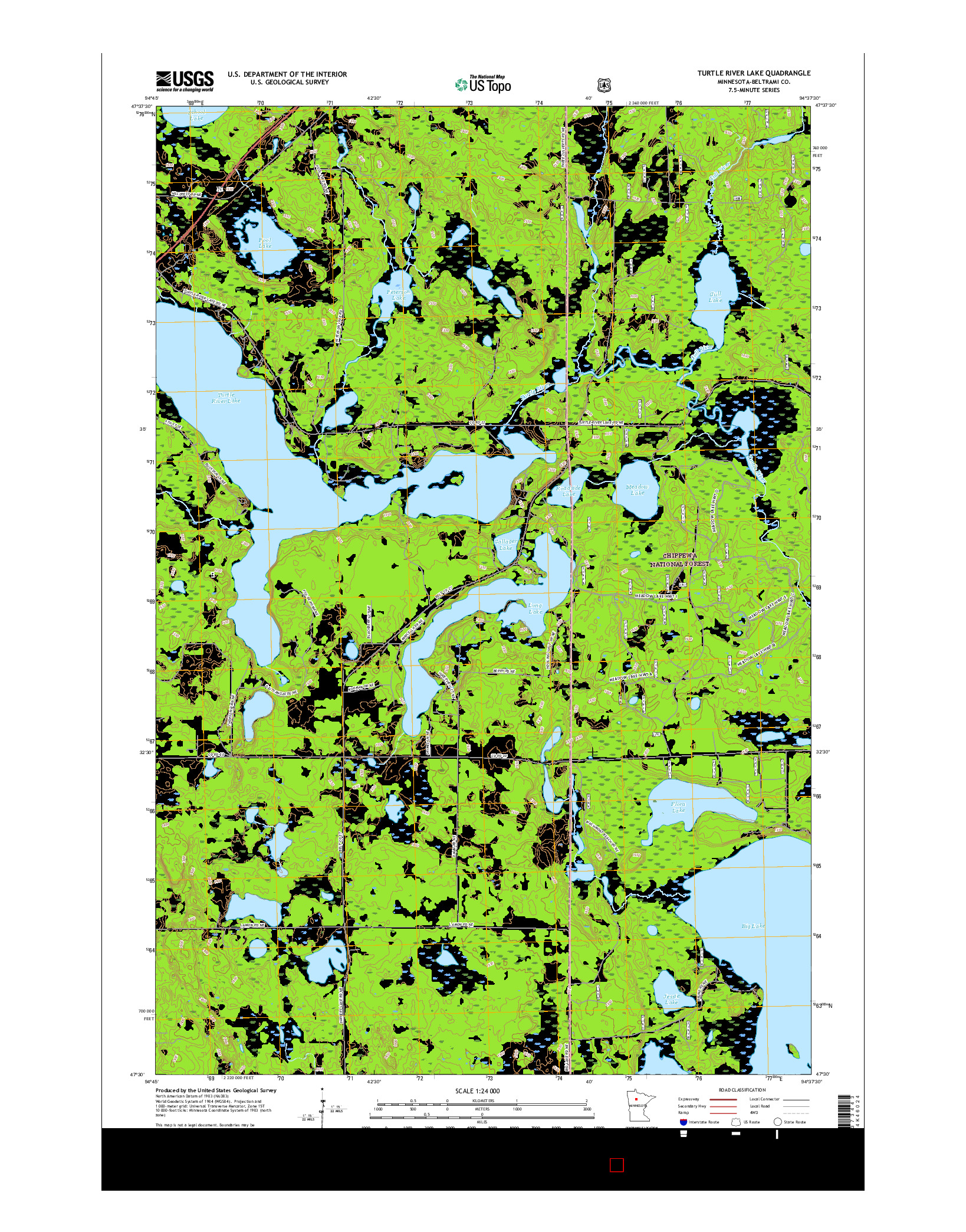 USGS US TOPO 7.5-MINUTE MAP FOR TURTLE RIVER LAKE, MN 2016