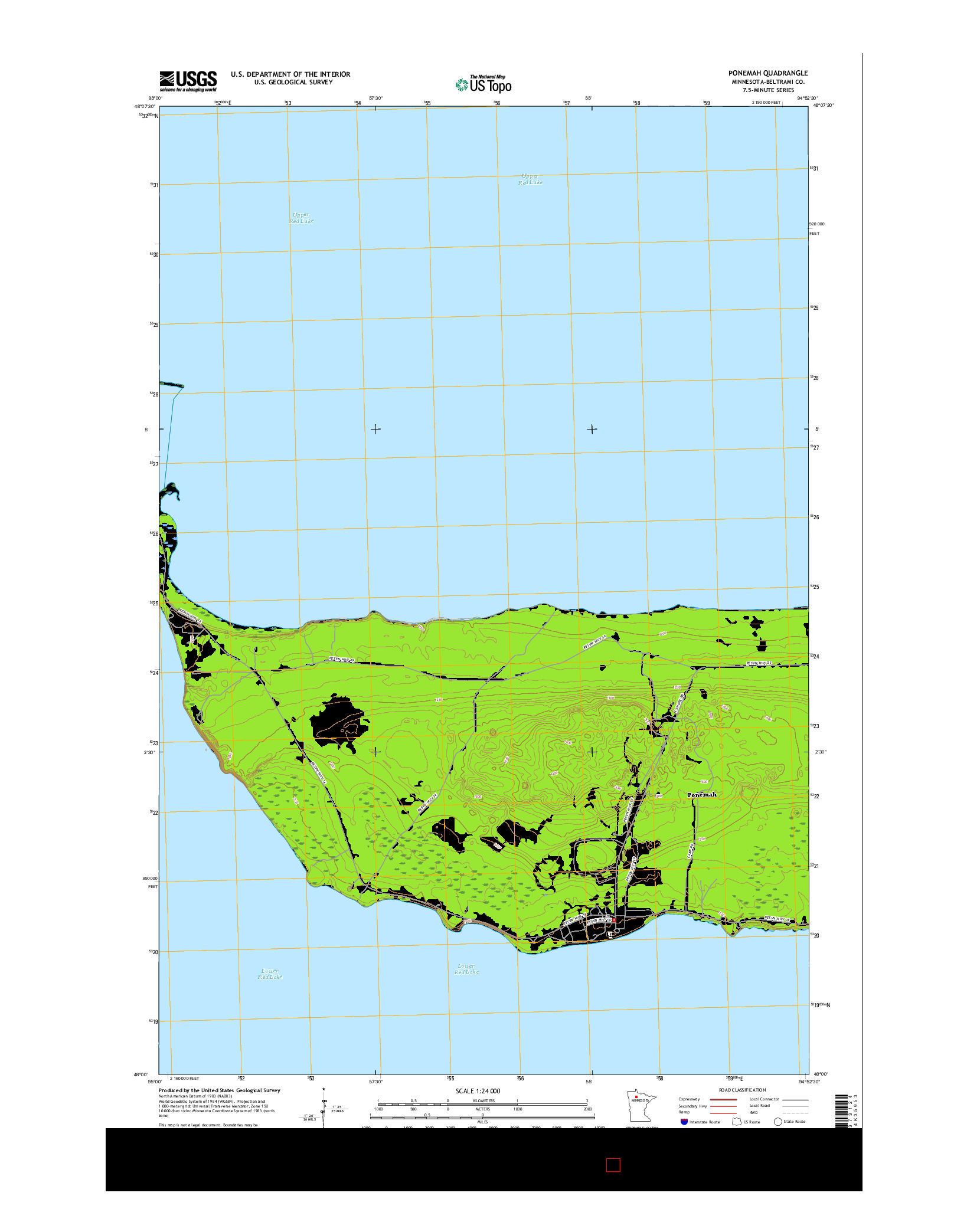 USGS US TOPO 7.5-MINUTE MAP FOR PONEMAH, MN 2016