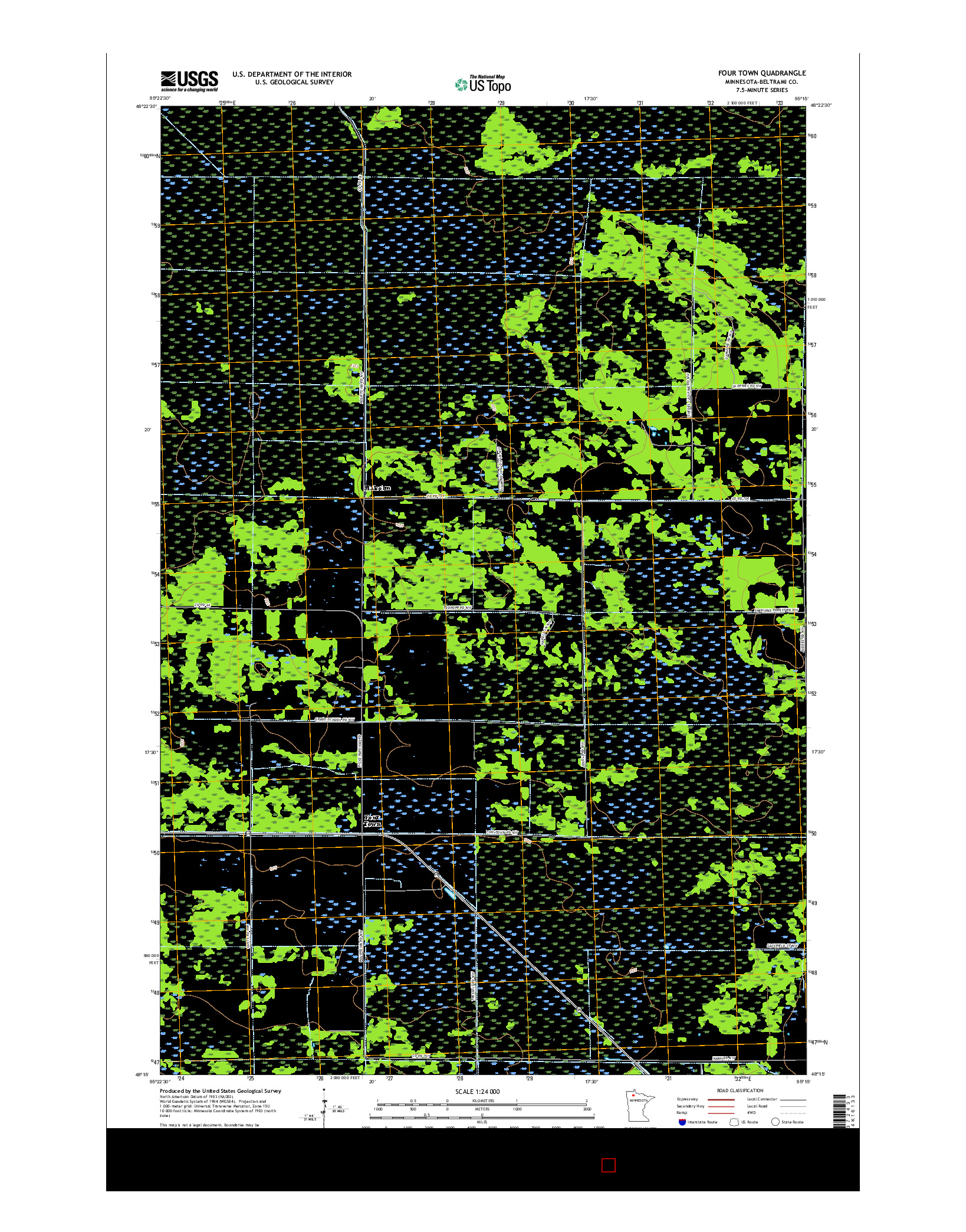 USGS US TOPO 7.5-MINUTE MAP FOR FOUR TOWN, MN 2016