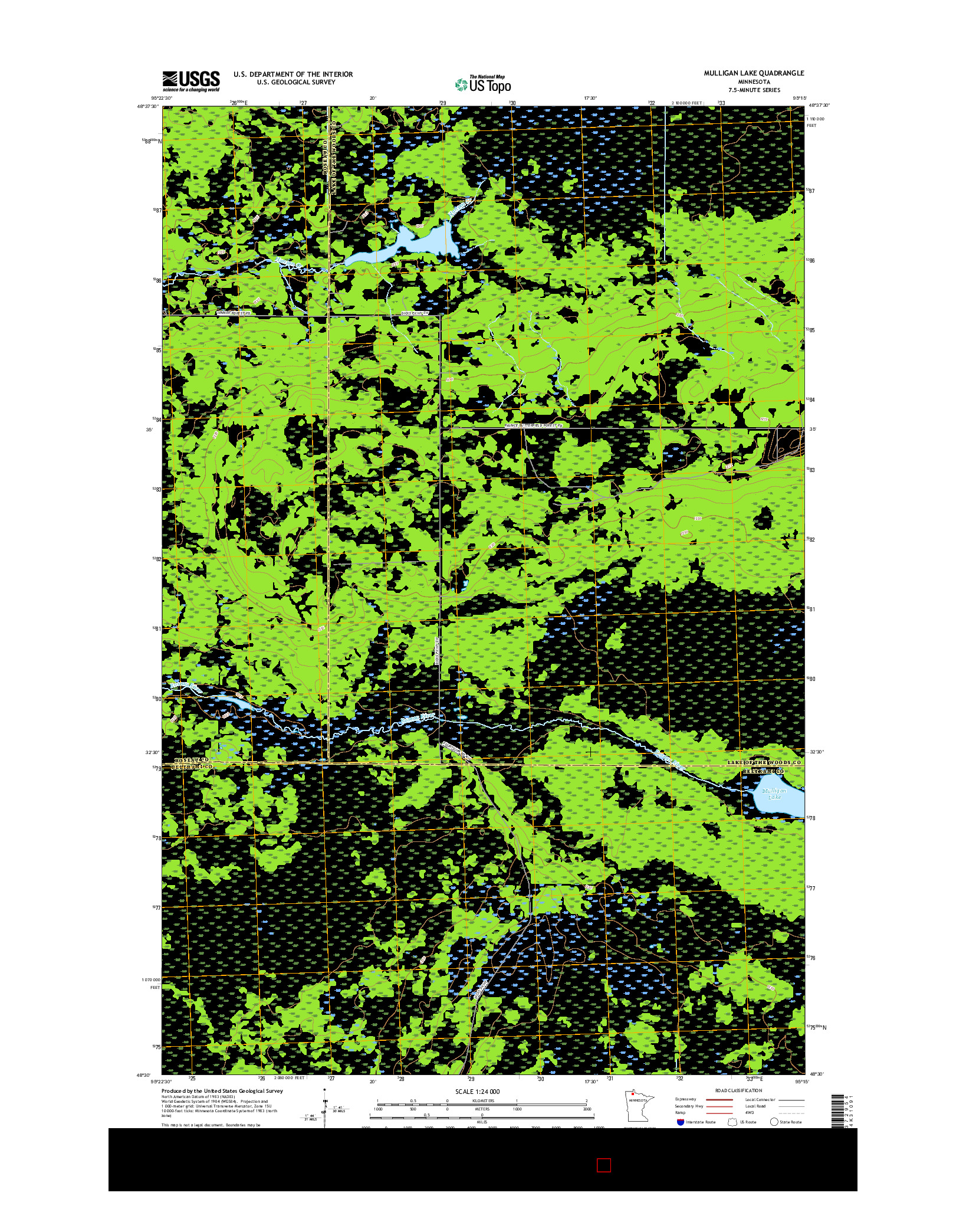 USGS US TOPO 7.5-MINUTE MAP FOR MULLIGAN LAKE, MN 2016