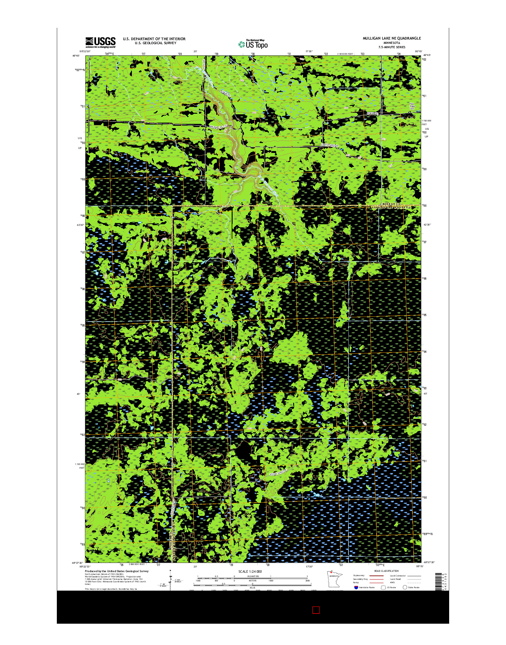 USGS US TOPO 7.5-MINUTE MAP FOR MULLIGAN LAKE NE, MN 2016