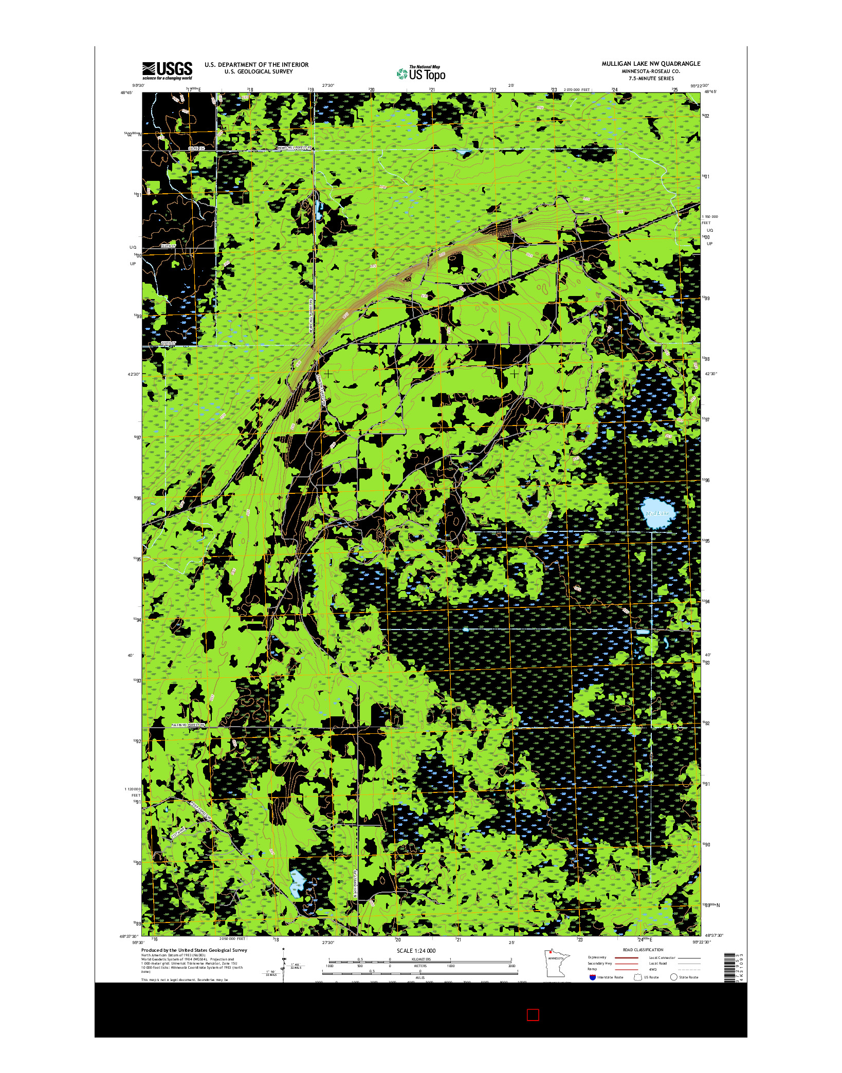USGS US TOPO 7.5-MINUTE MAP FOR MULLIGAN LAKE NW, MN 2016