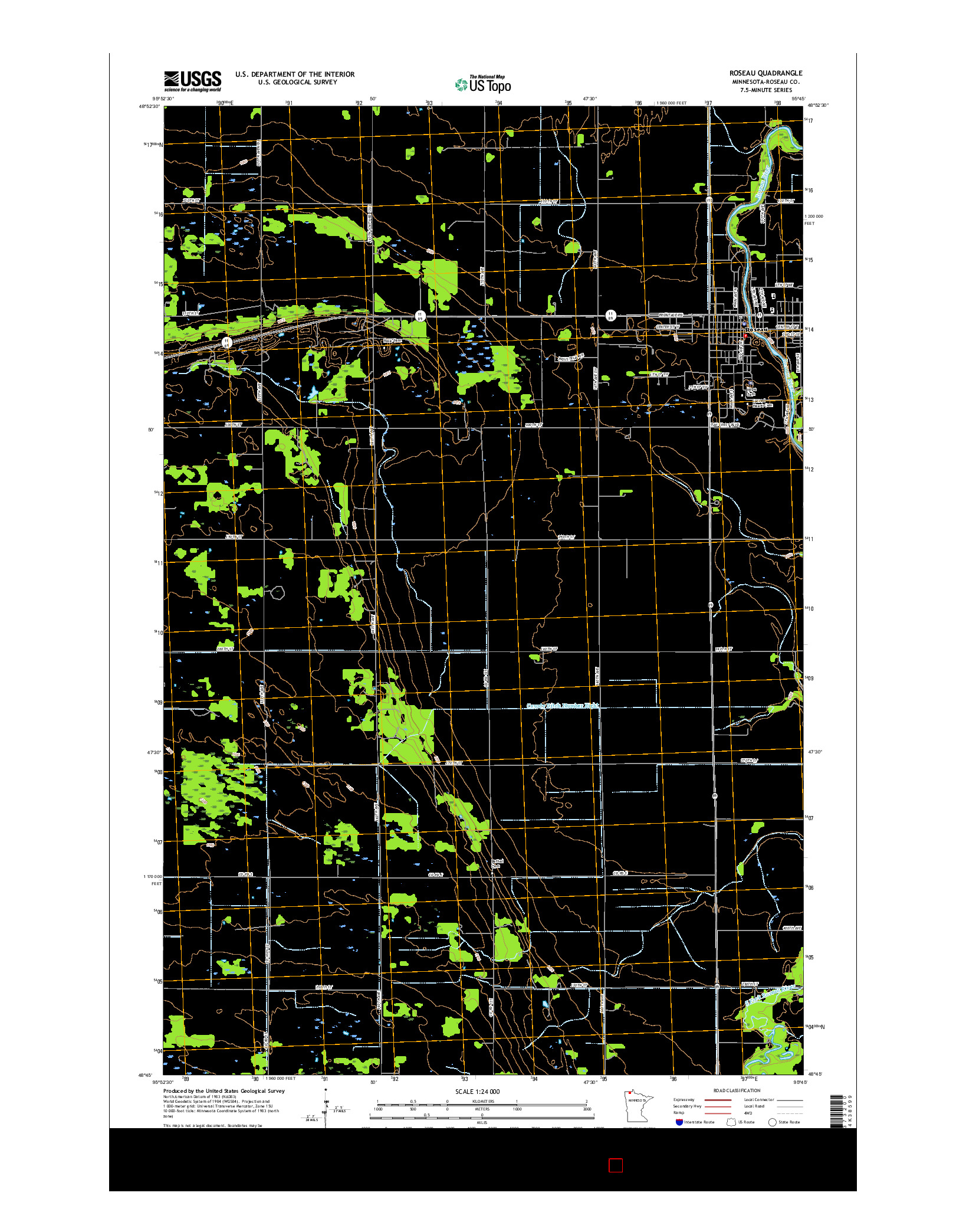 USGS US TOPO 7.5-MINUTE MAP FOR ROSEAU, MN 2016