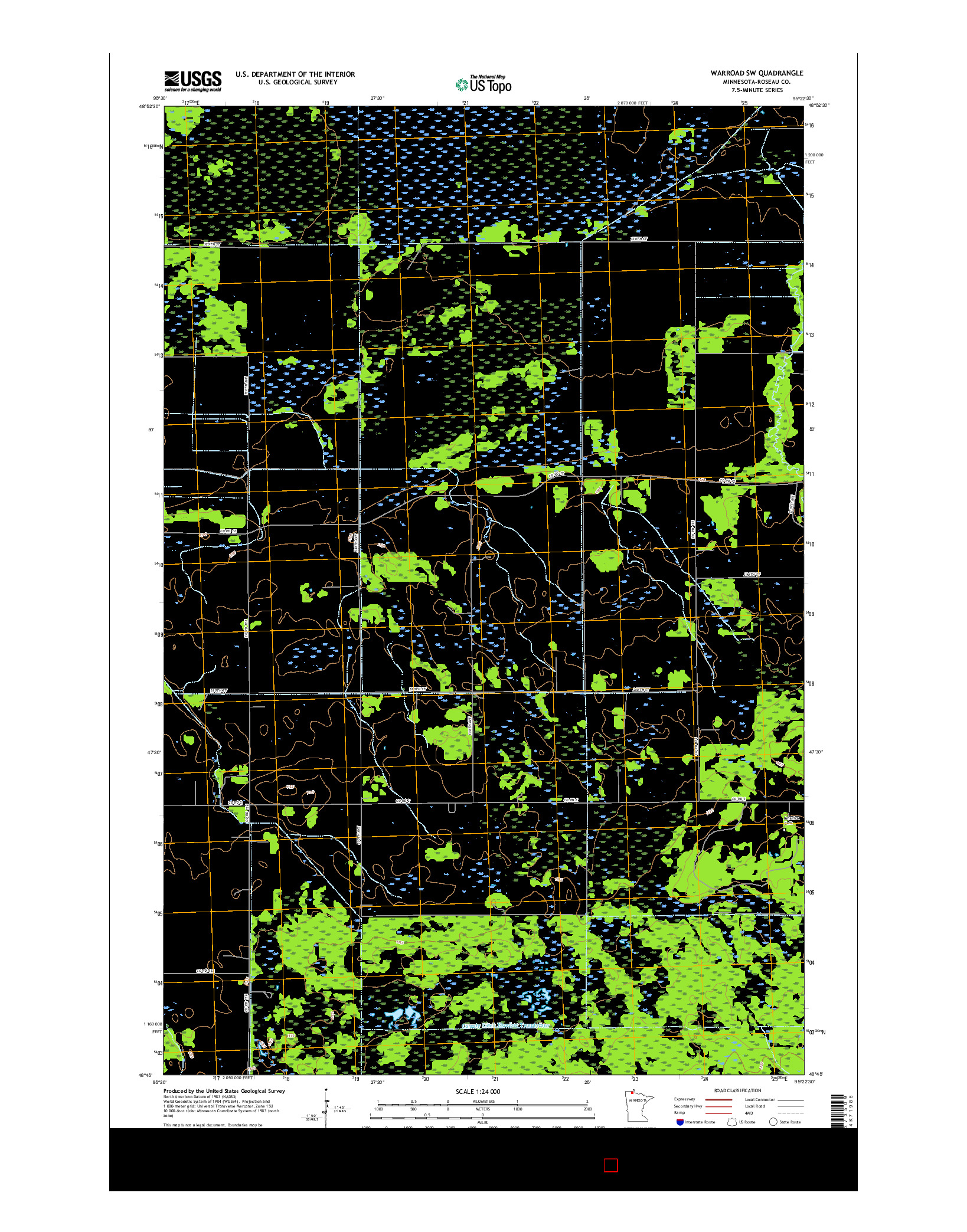 USGS US TOPO 7.5-MINUTE MAP FOR WARROAD SW, MN 2016