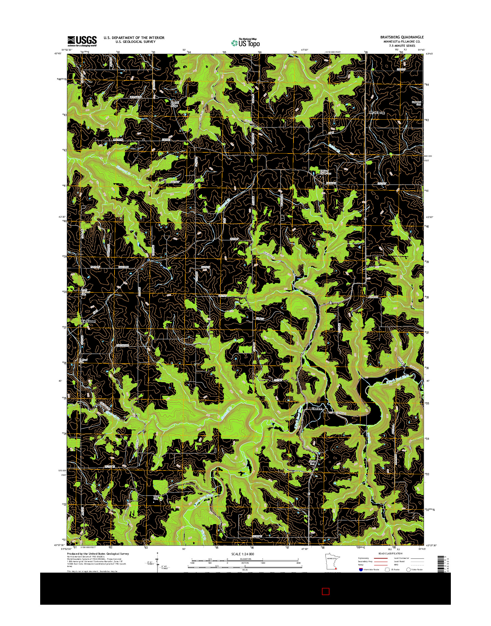 USGS US TOPO 7.5-MINUTE MAP FOR BRATSBERG, MN 2016