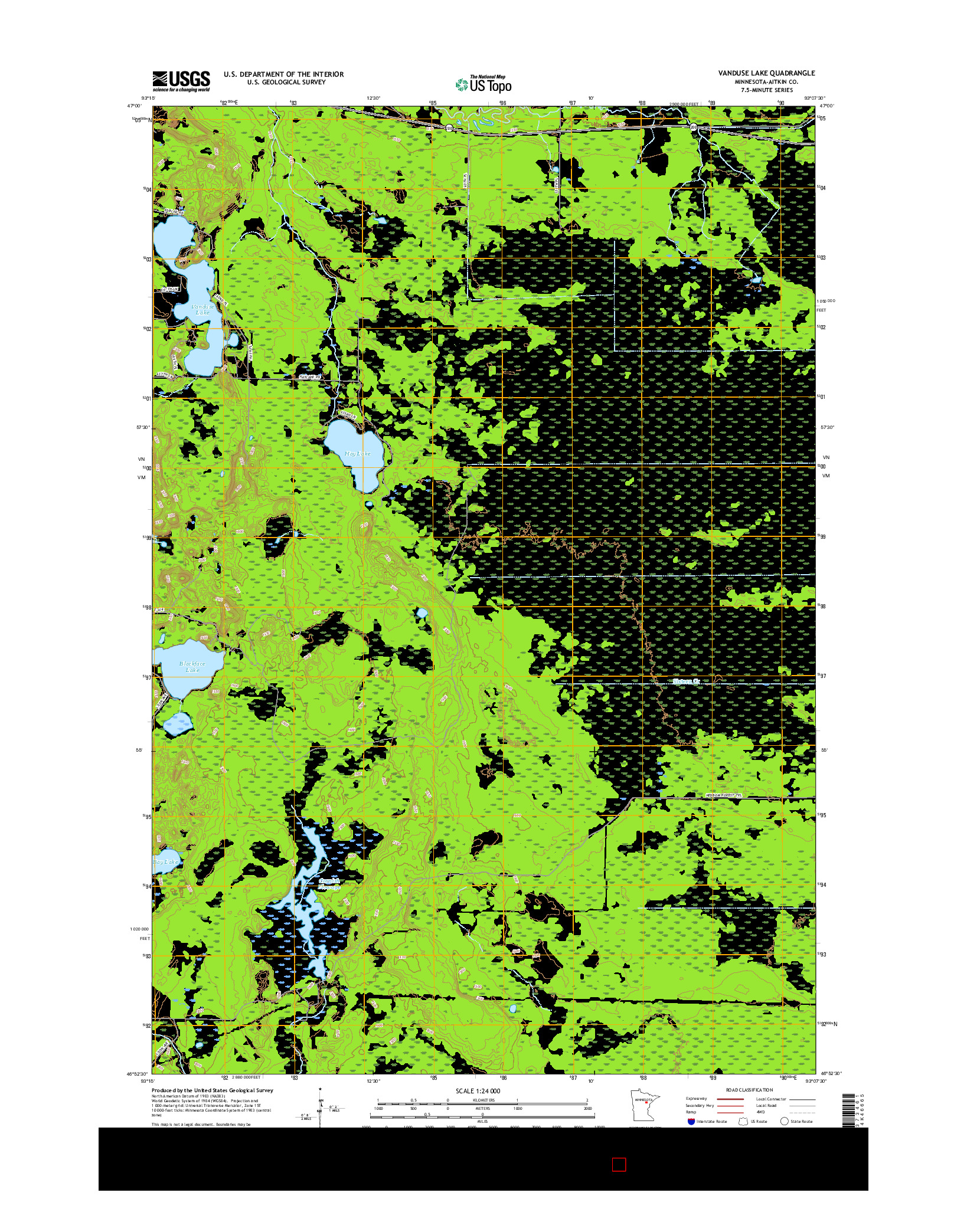 USGS US TOPO 7.5-MINUTE MAP FOR VANDUSE LAKE, MN 2016