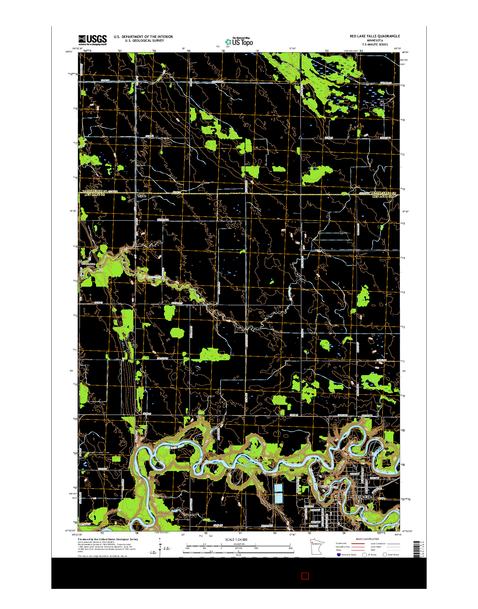 USGS US TOPO 7.5-MINUTE MAP FOR RED LAKE FALLS, MN 2016