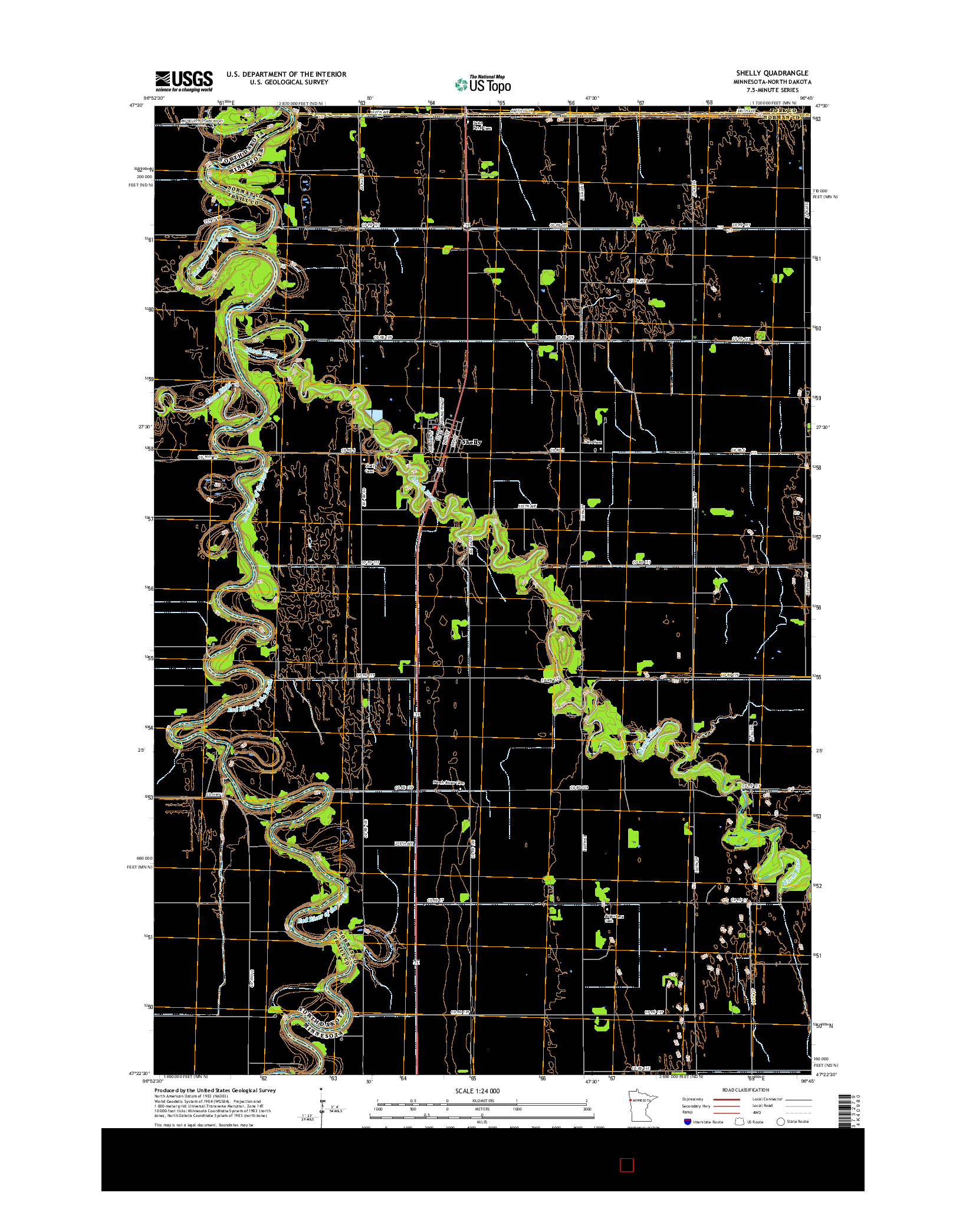 USGS US TOPO 7.5-MINUTE MAP FOR SHELLY, MN-ND 2016