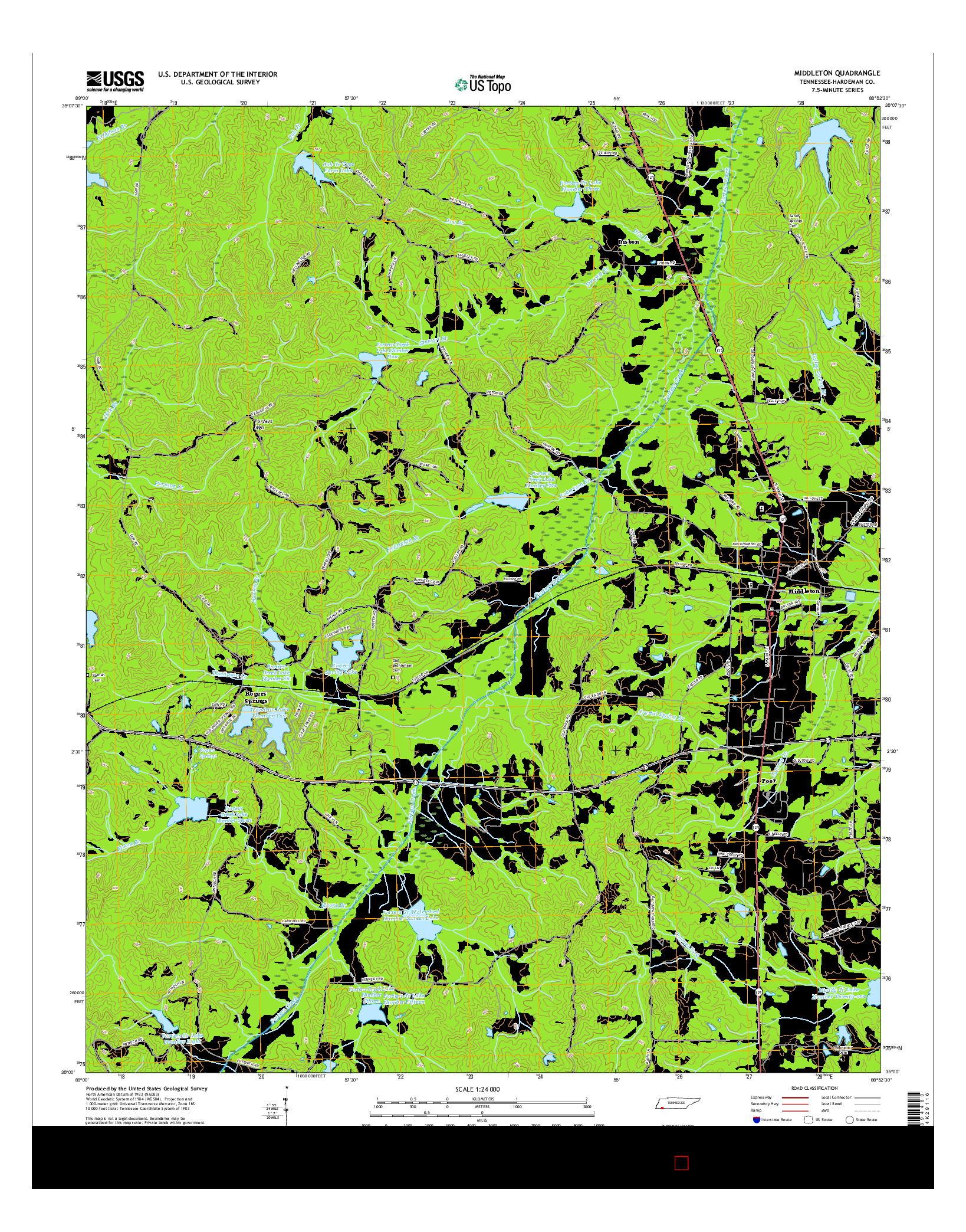 USGS US TOPO 7.5-MINUTE MAP FOR MIDDLETON, TN 2016