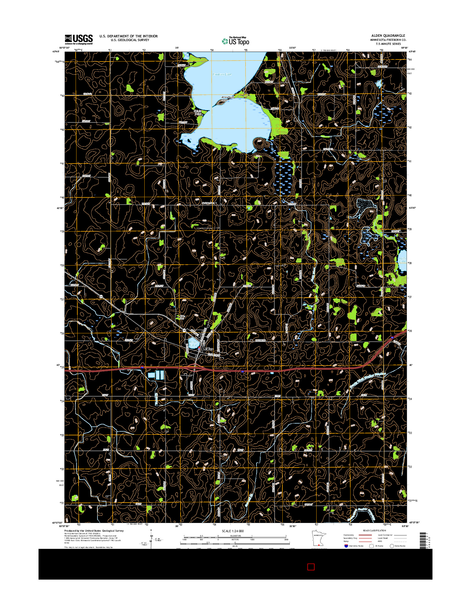 USGS US TOPO 7.5-MINUTE MAP FOR ALDEN, MN 2016