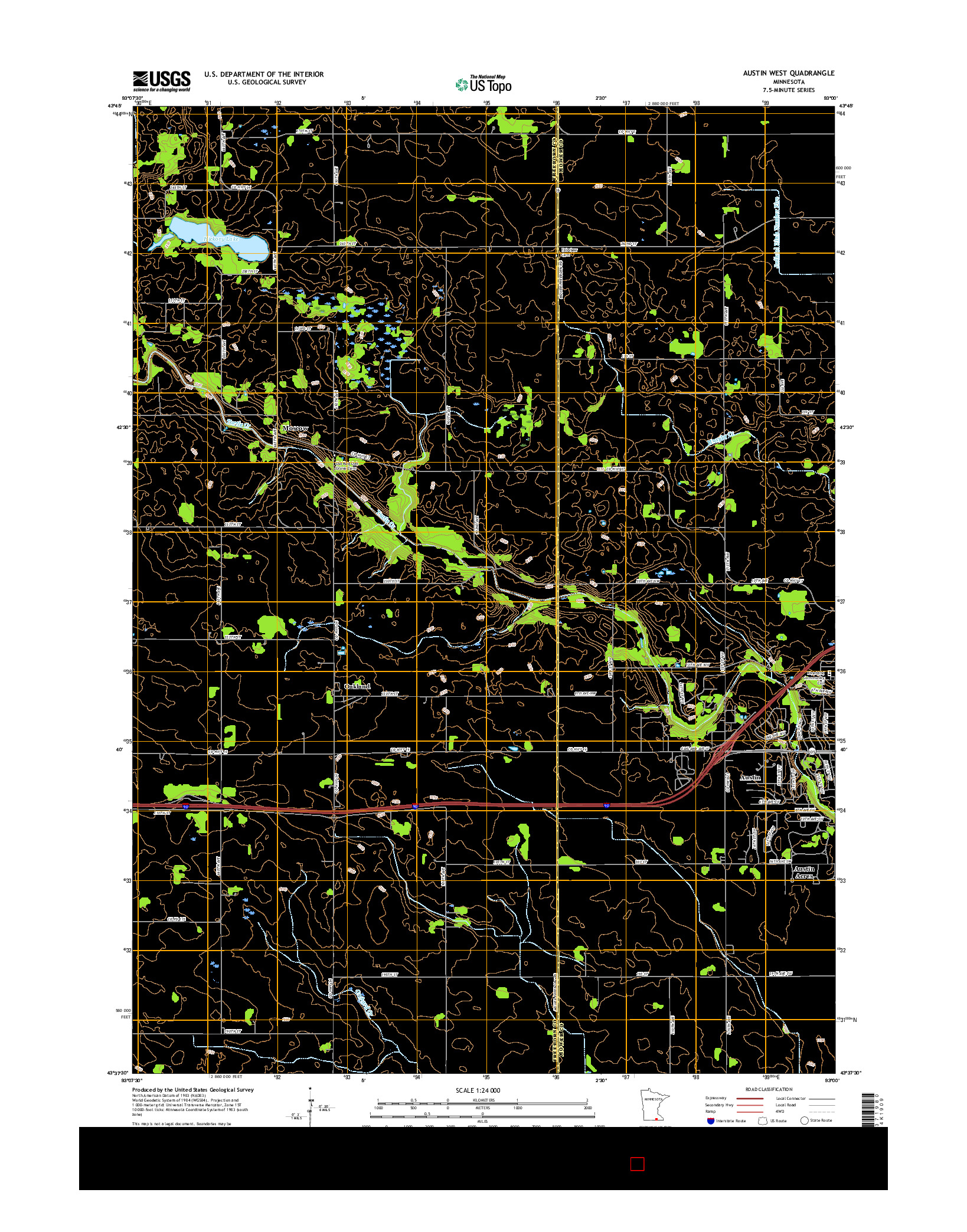 USGS US TOPO 7.5-MINUTE MAP FOR AUSTIN WEST, MN 2016