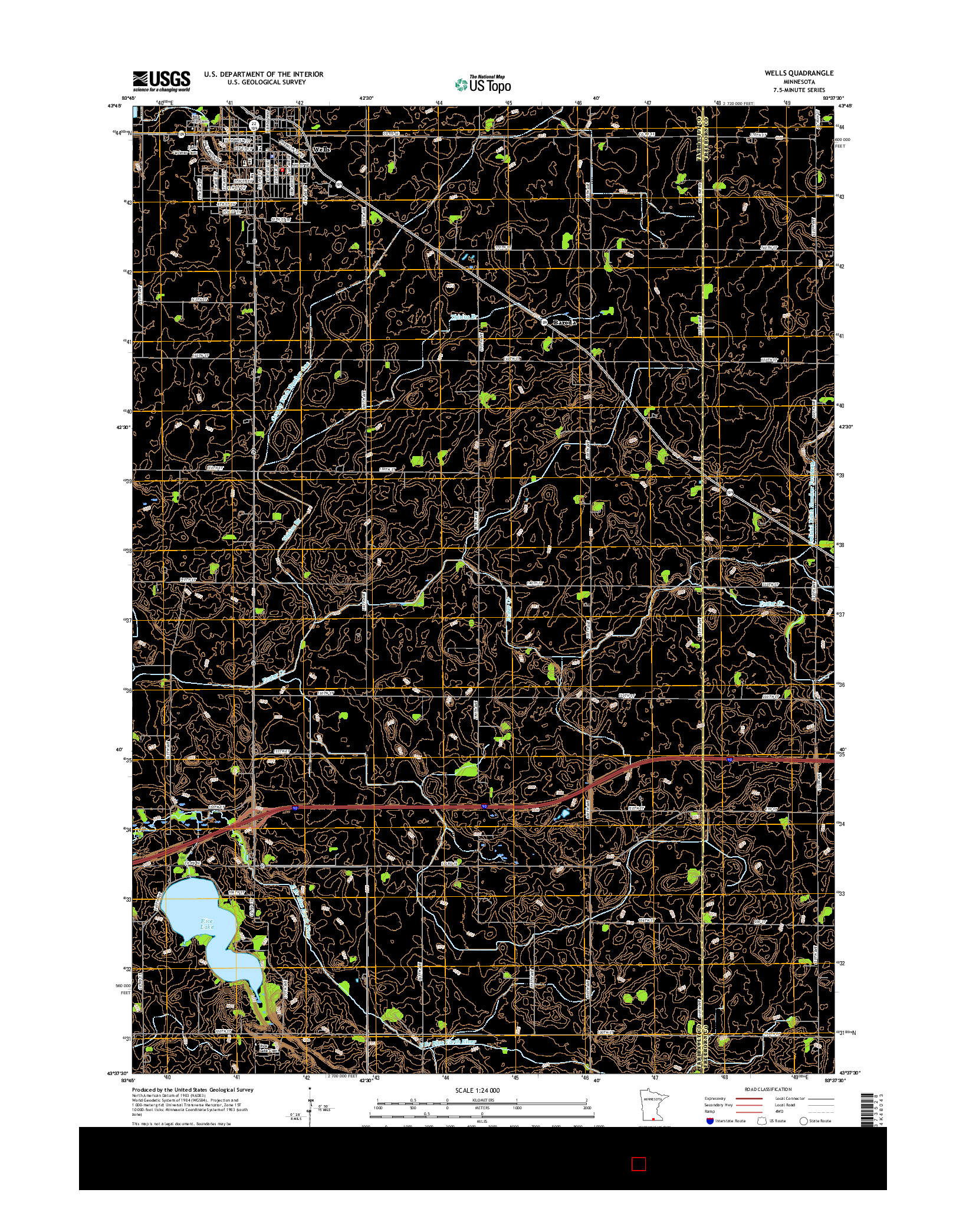 USGS US TOPO 7.5-MINUTE MAP FOR WELLS, MN 2016