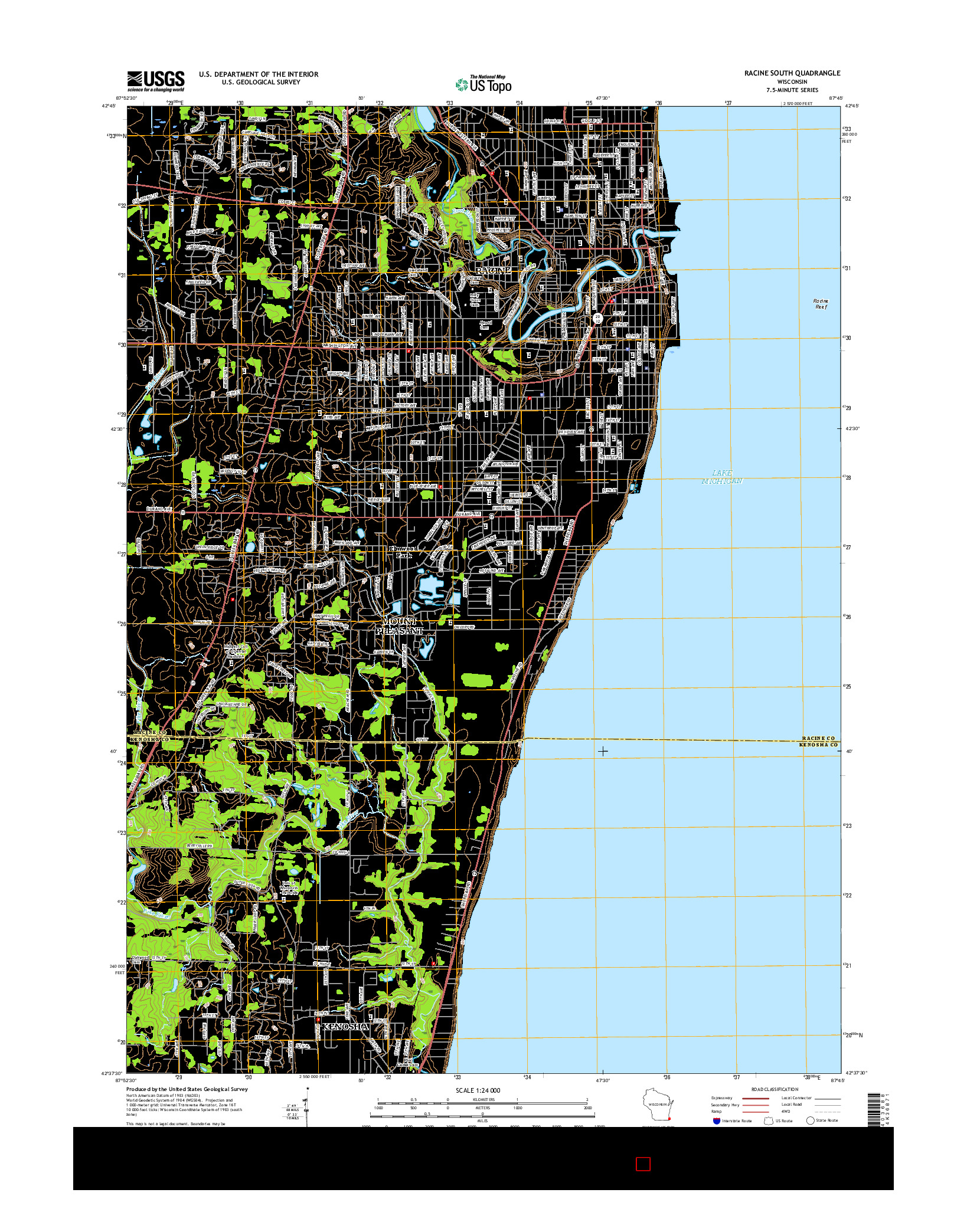 USGS US TOPO 7.5-MINUTE MAP FOR RACINE SOUTH, WI 2016