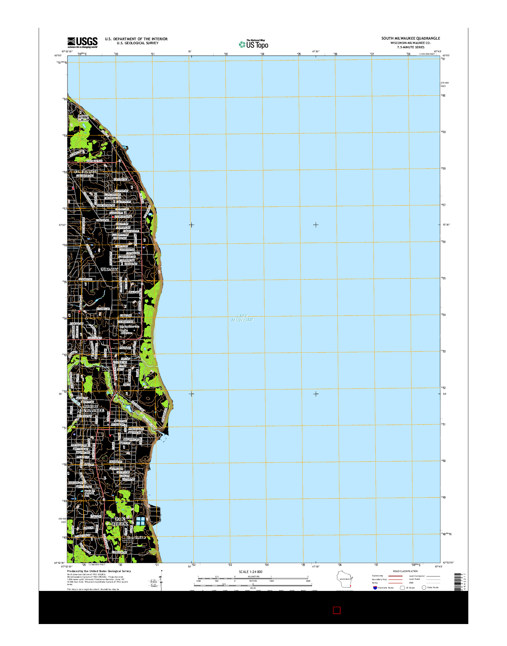 USGS US TOPO 7.5-MINUTE MAP FOR SOUTH MILWAUKEE, WI 2016