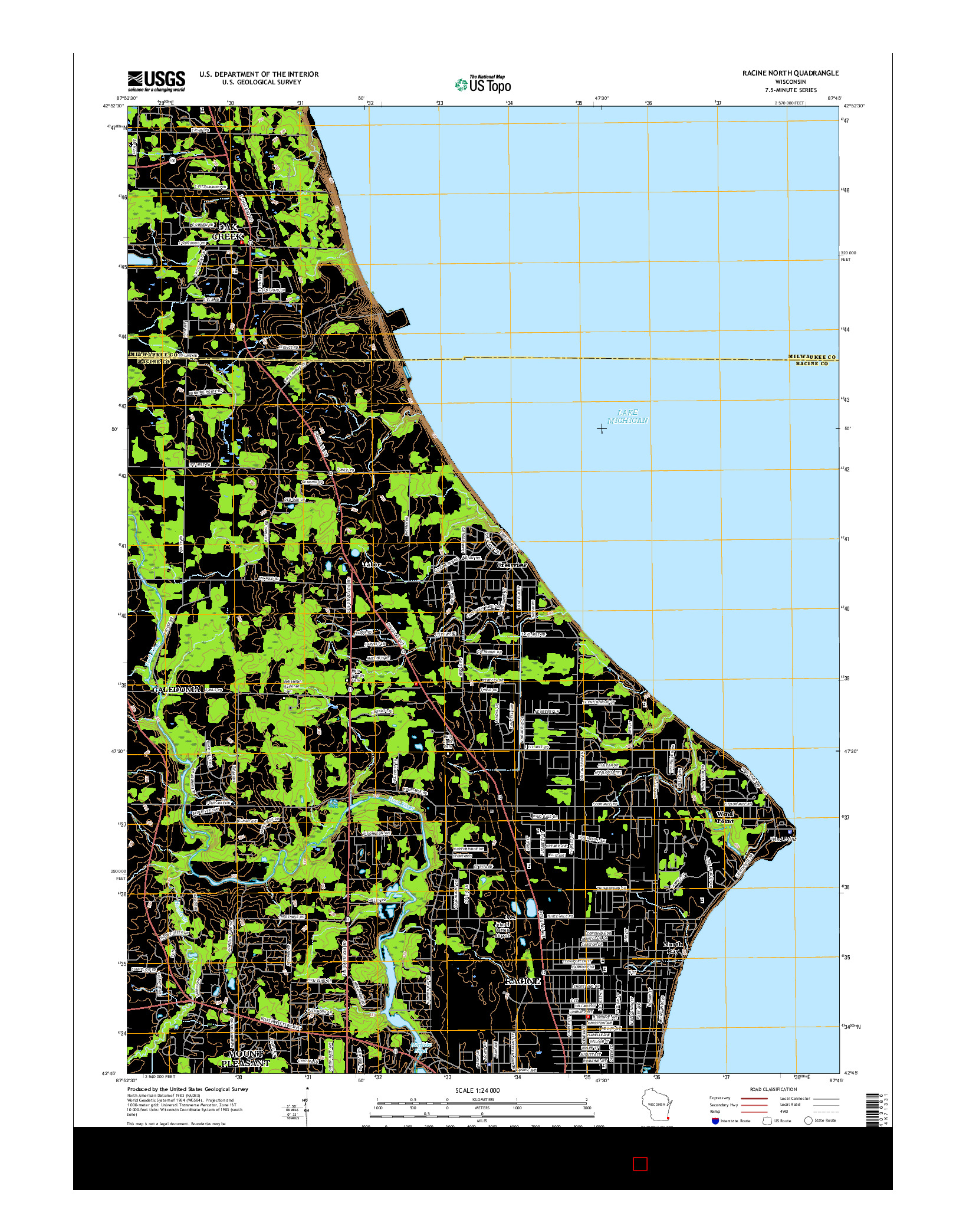 USGS US TOPO 7.5-MINUTE MAP FOR RACINE NORTH, WI 2016