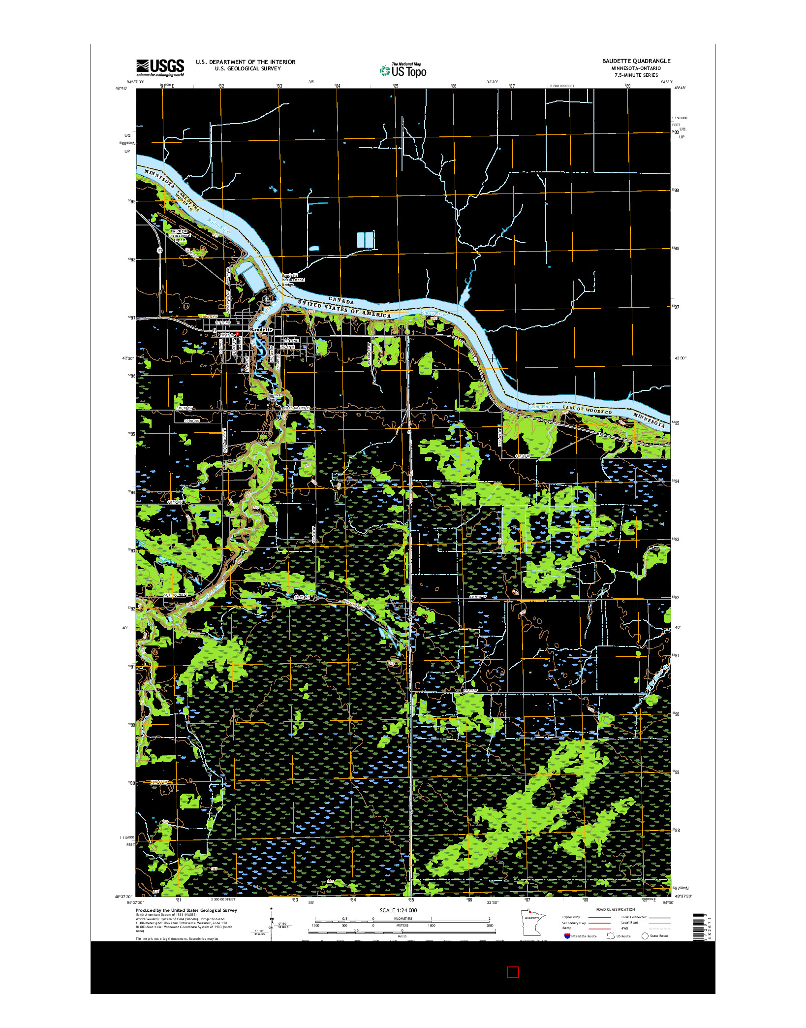 USGS US TOPO 7.5-MINUTE MAP FOR BAUDETTE, MN-ON 2016
