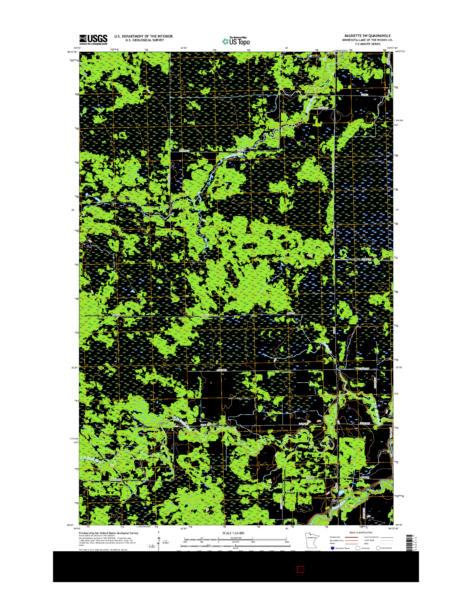 USGS US TOPO 7.5-MINUTE MAP FOR BAUDETTE SW, MN 2016