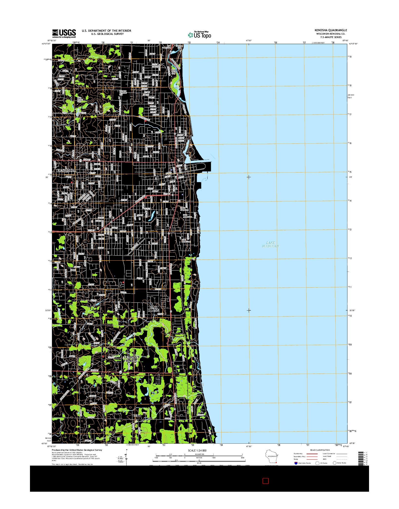 USGS US TOPO 7.5-MINUTE MAP FOR KENOSHA, WI 2016