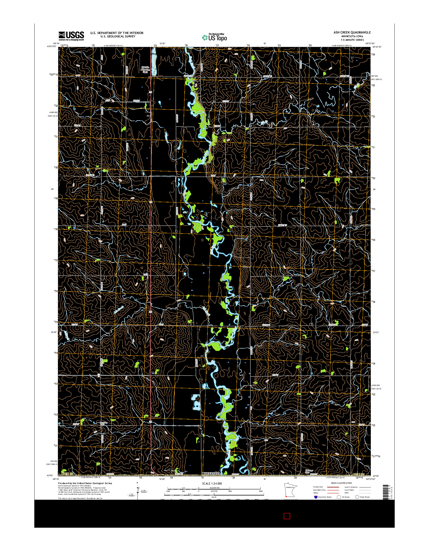 USGS US TOPO 7.5-MINUTE MAP FOR ASH CREEK, MN-IA 2016