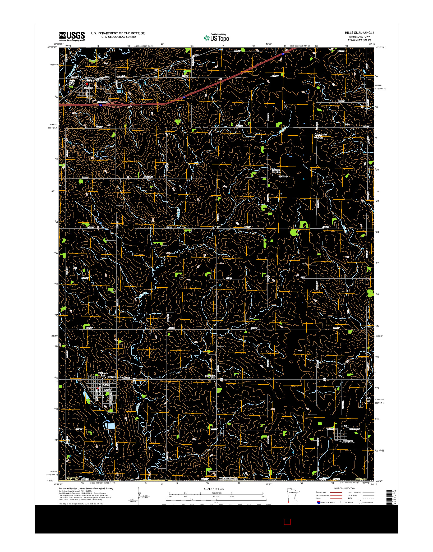 USGS US TOPO 7.5-MINUTE MAP FOR HILLS, MN-IA 2016