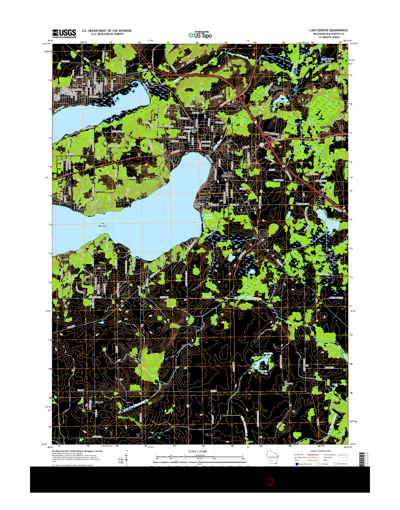 USGS US TOPO 7.5-MINUTE MAP FOR LAKE GENEVA, WI 2016