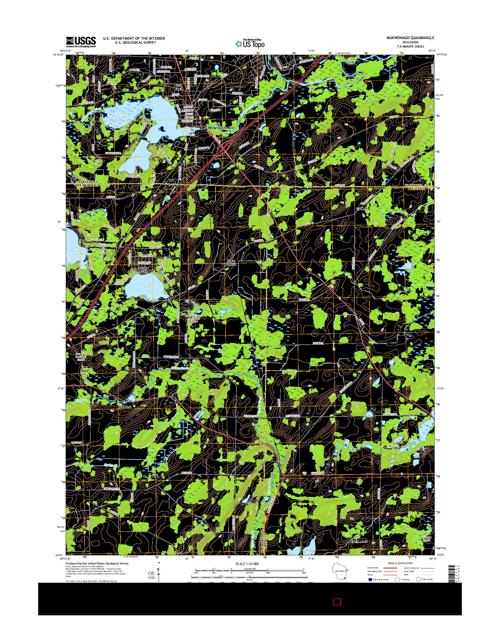 USGS US TOPO 7.5-MINUTE MAP FOR MUKWONAGO, WI 2016