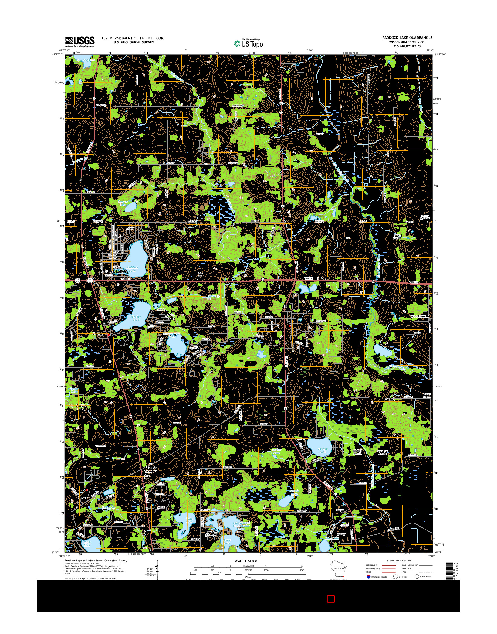 USGS US TOPO 7.5-MINUTE MAP FOR PADDOCK LAKE, WI 2016