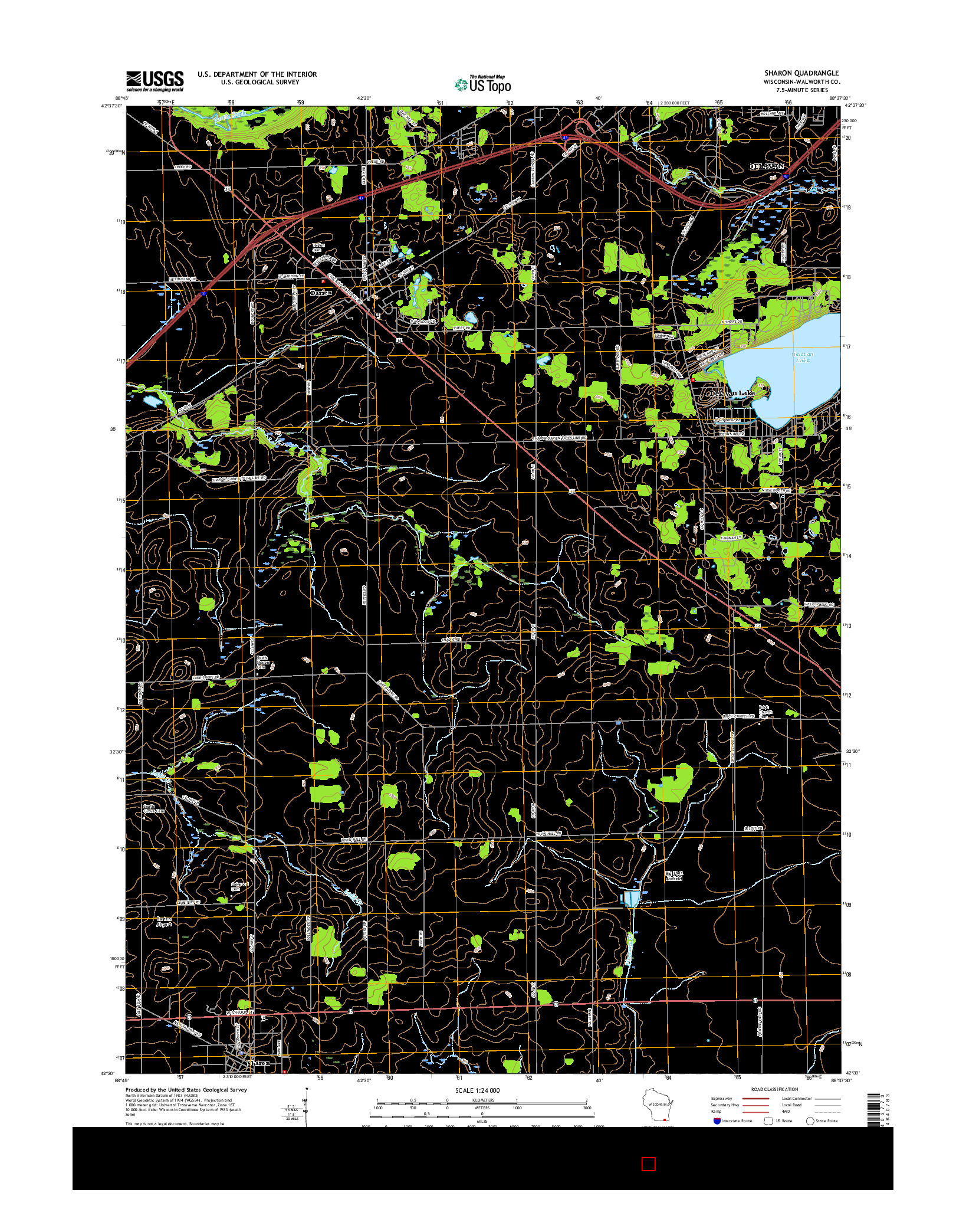 USGS US TOPO 7.5-MINUTE MAP FOR SHARON, WI 2016