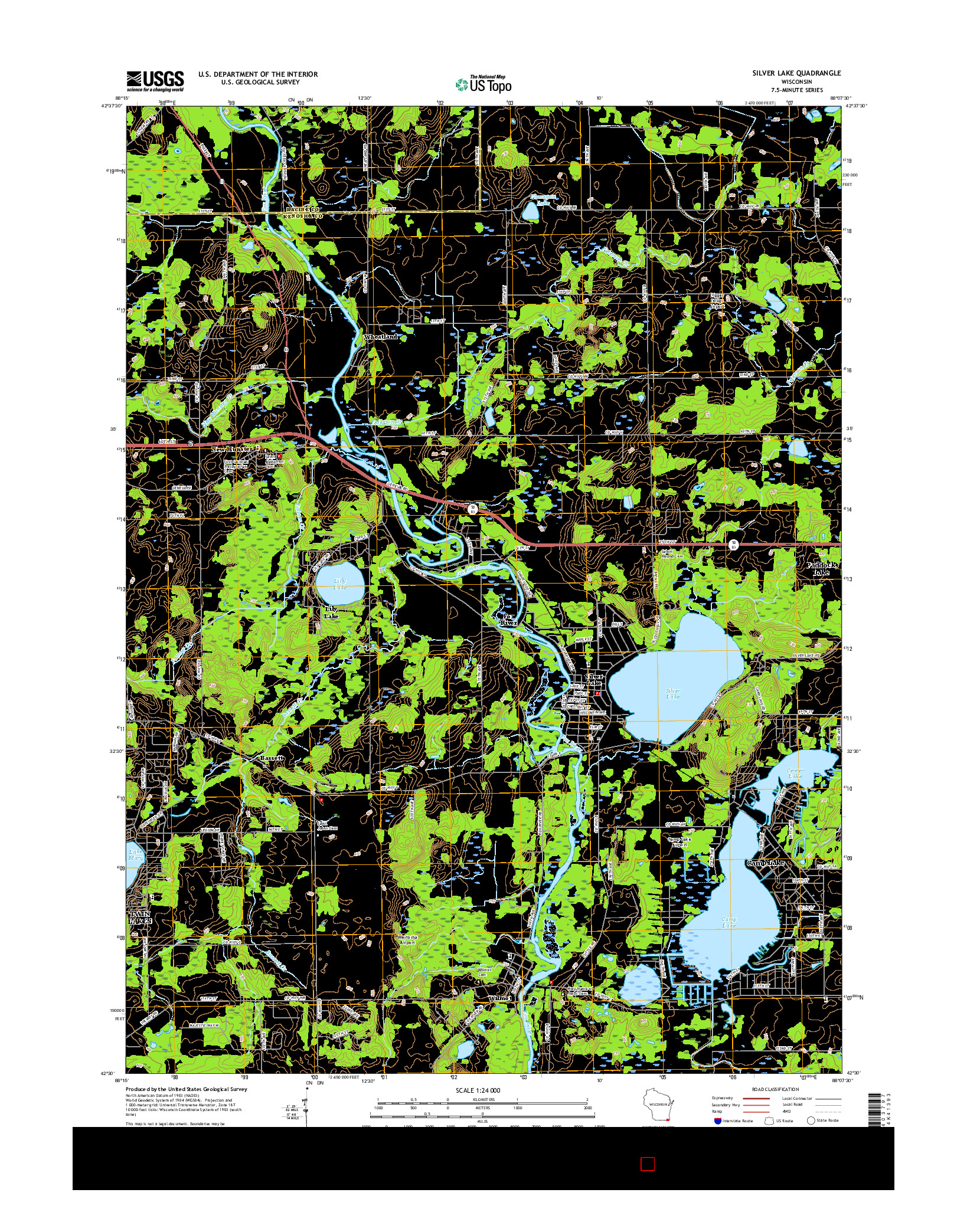 USGS US TOPO 7.5-MINUTE MAP FOR SILVER LAKE, WI 2016