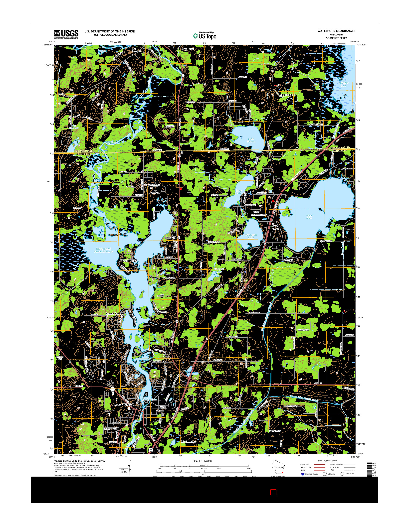 USGS US TOPO 7.5-MINUTE MAP FOR WATERFORD, WI 2016