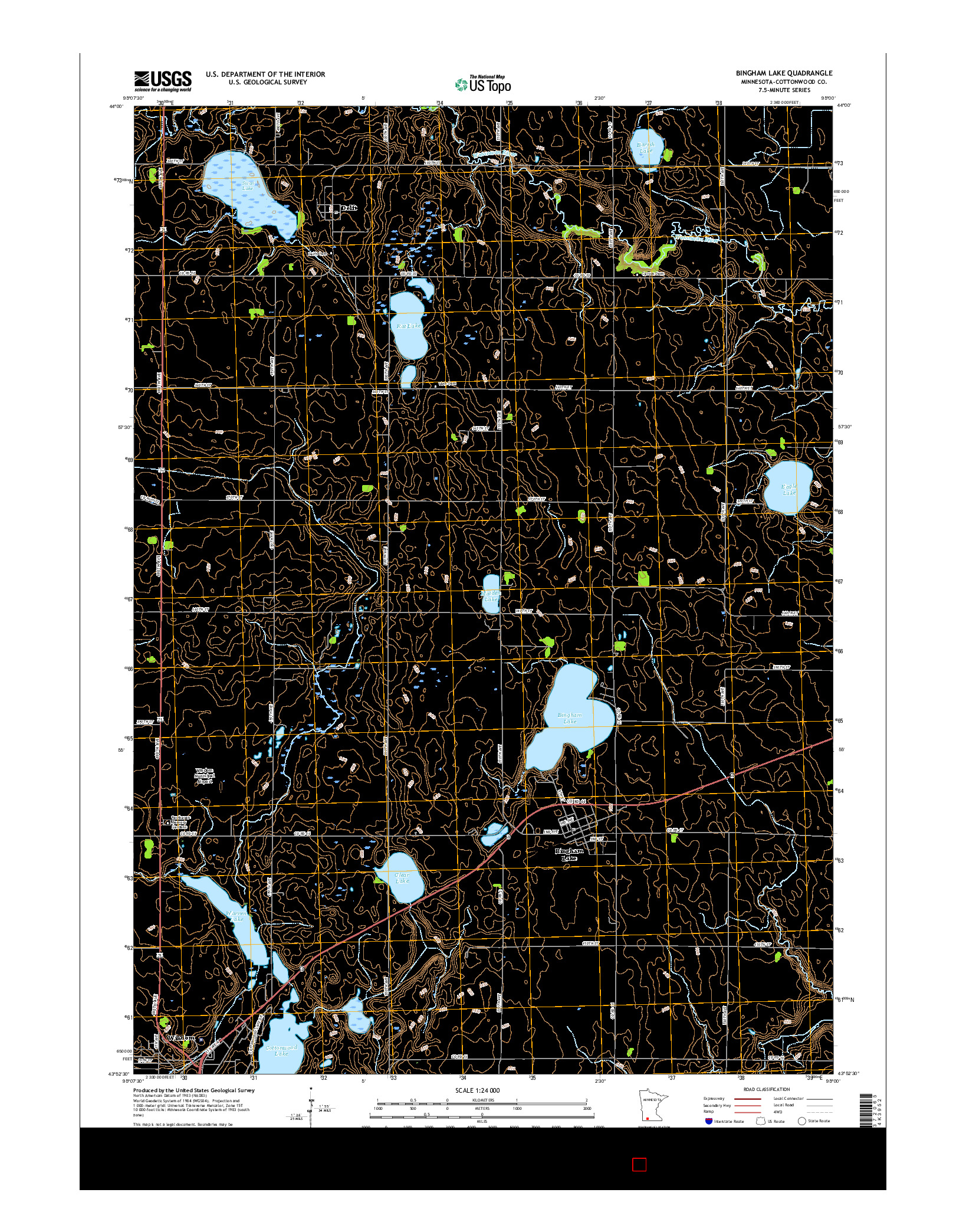 USGS US TOPO 7.5-MINUTE MAP FOR BINGHAM LAKE, MN 2016
