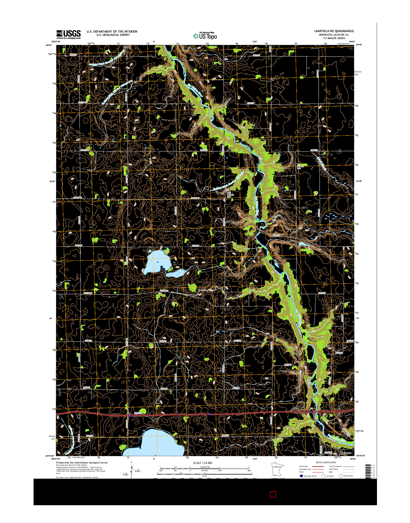 USGS US TOPO 7.5-MINUTE MAP FOR LAKEFIELD NE, MN 2016