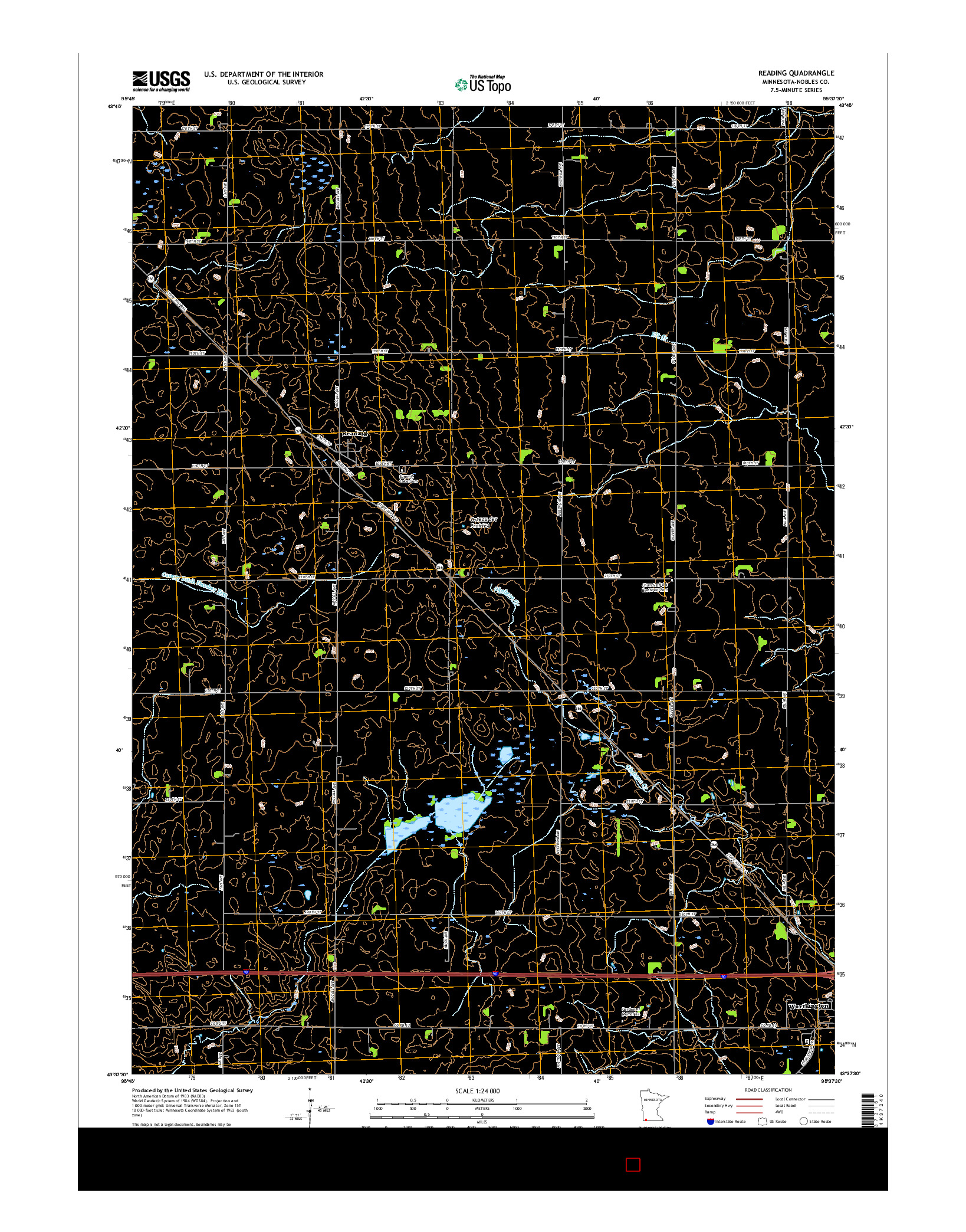 USGS US TOPO 7.5-MINUTE MAP FOR READING, MN 2016