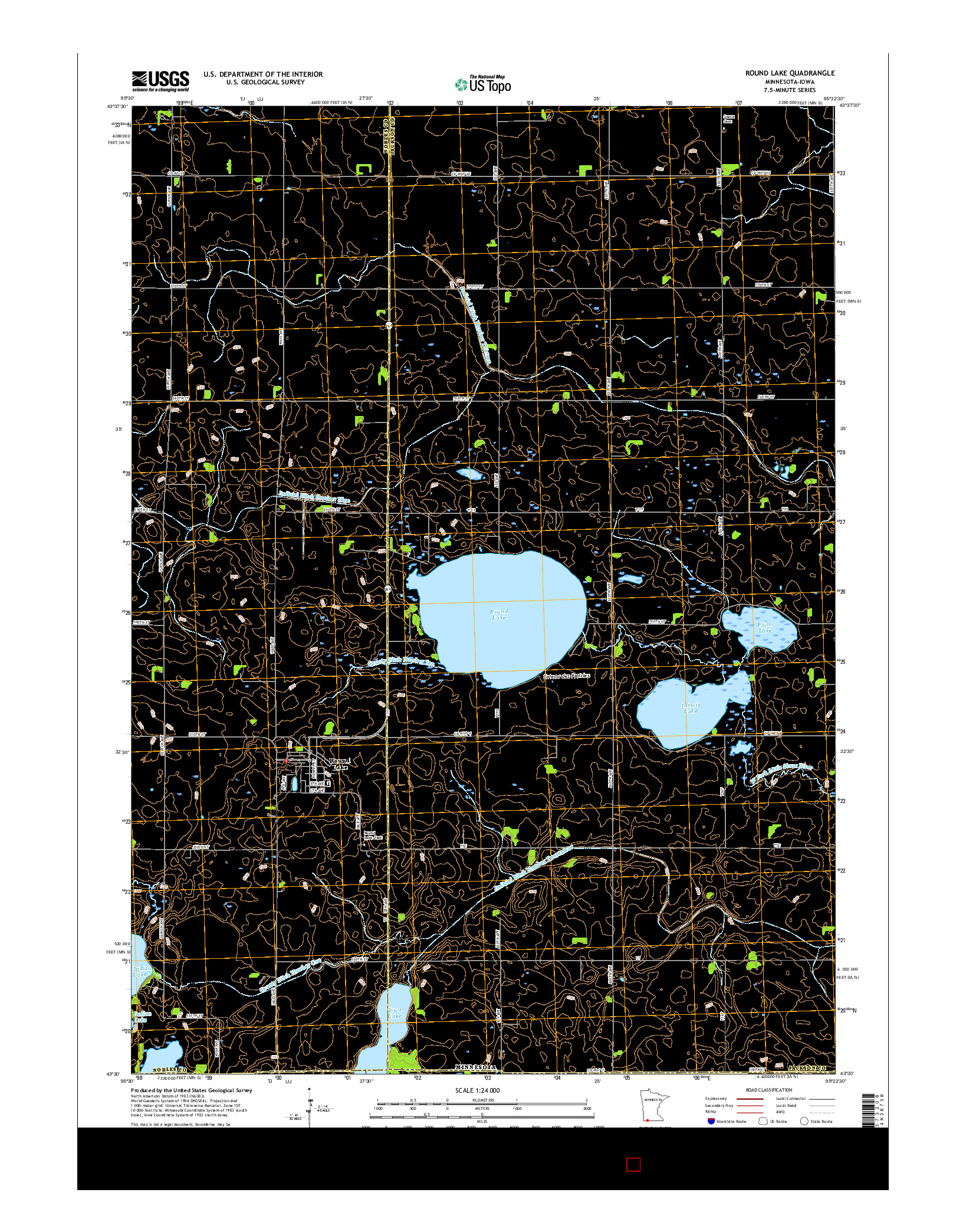 USGS US TOPO 7.5-MINUTE MAP FOR ROUND LAKE, MN-IA 2016