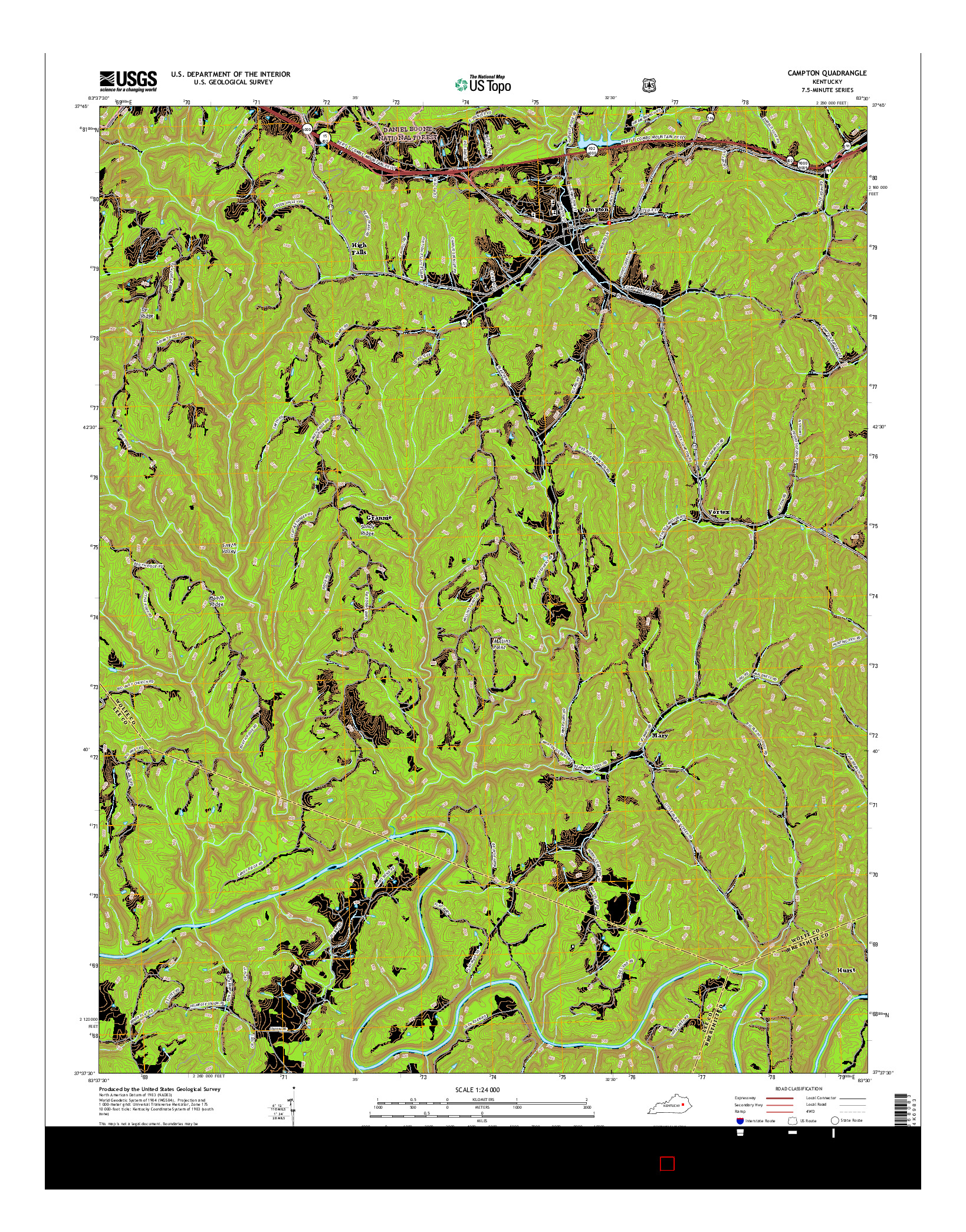 USGS US TOPO 7.5-MINUTE MAP FOR CAMPTON, KY 2016