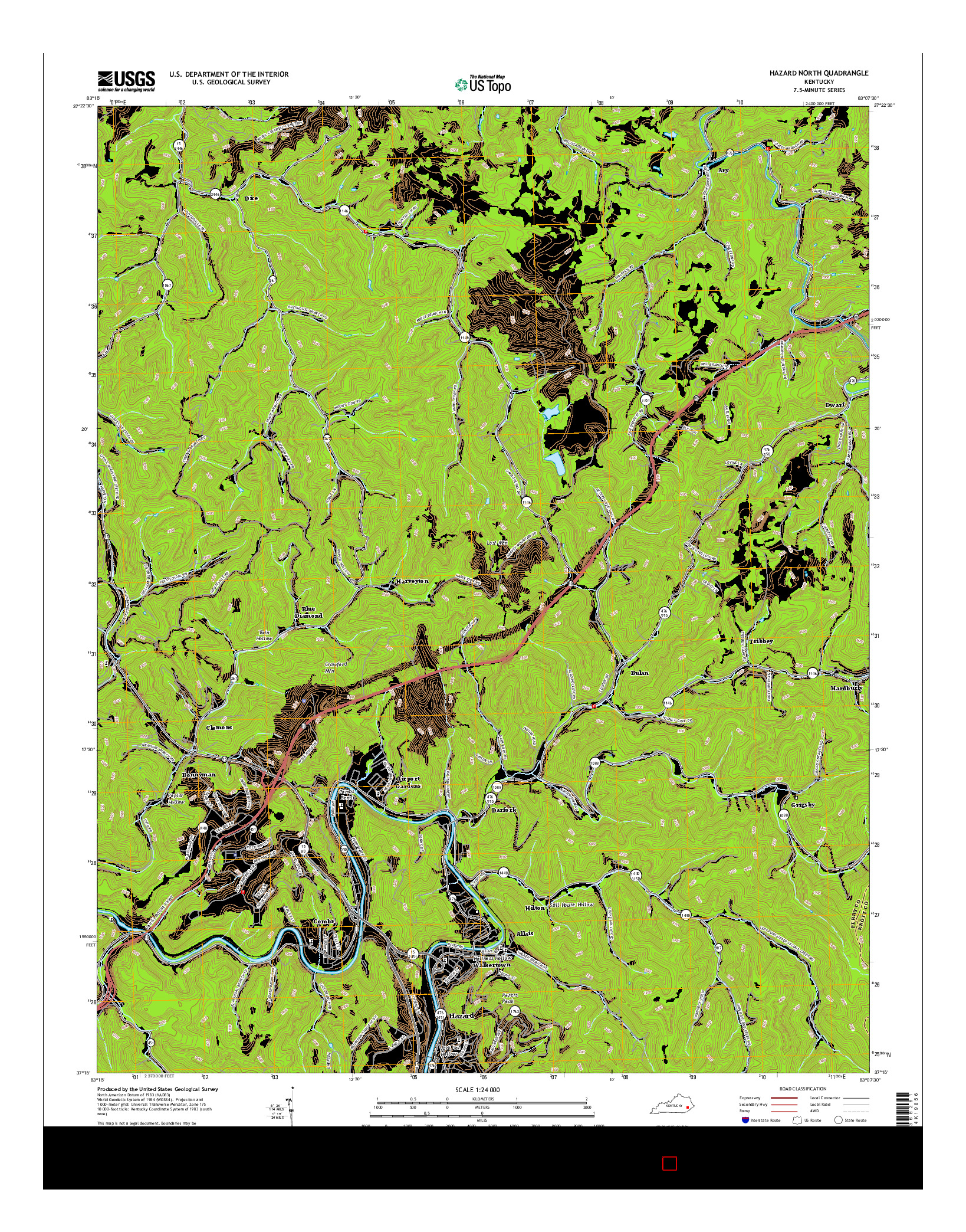 USGS US TOPO 7.5-MINUTE MAP FOR HAZARD NORTH, KY 2016