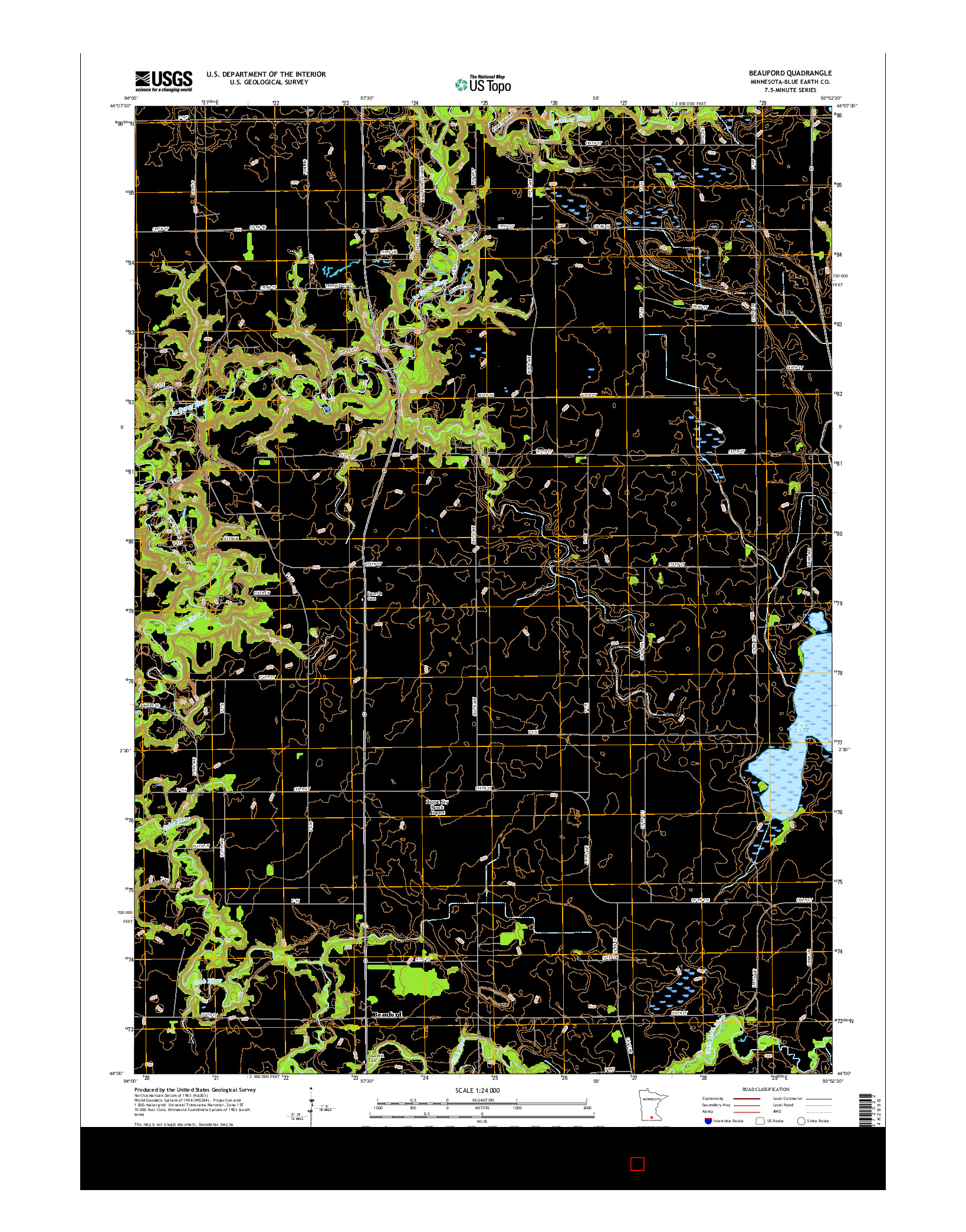 USGS US TOPO 7.5-MINUTE MAP FOR BEAUFORD, MN 2016