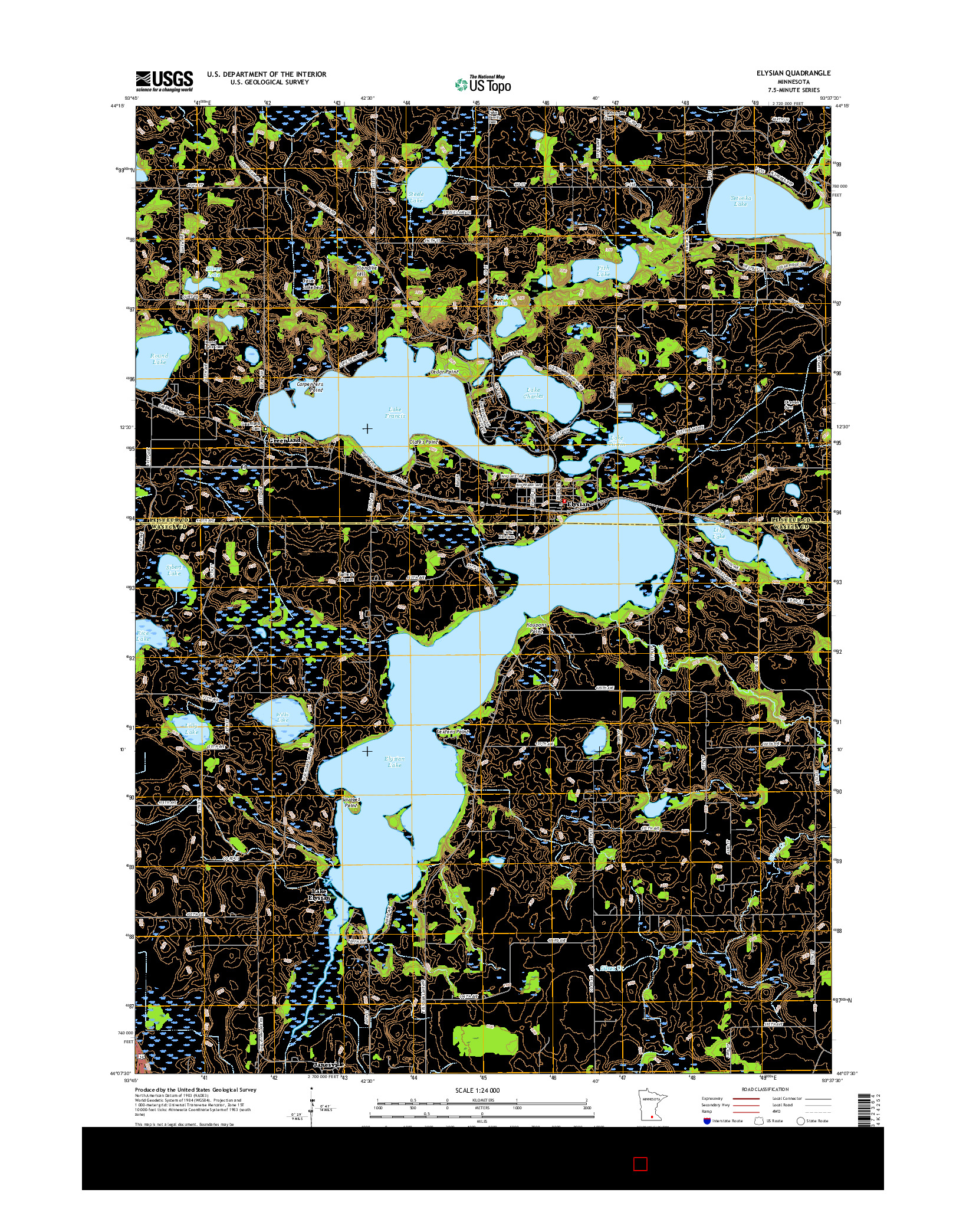 USGS US TOPO 7.5-MINUTE MAP FOR ELYSIAN, MN 2016
