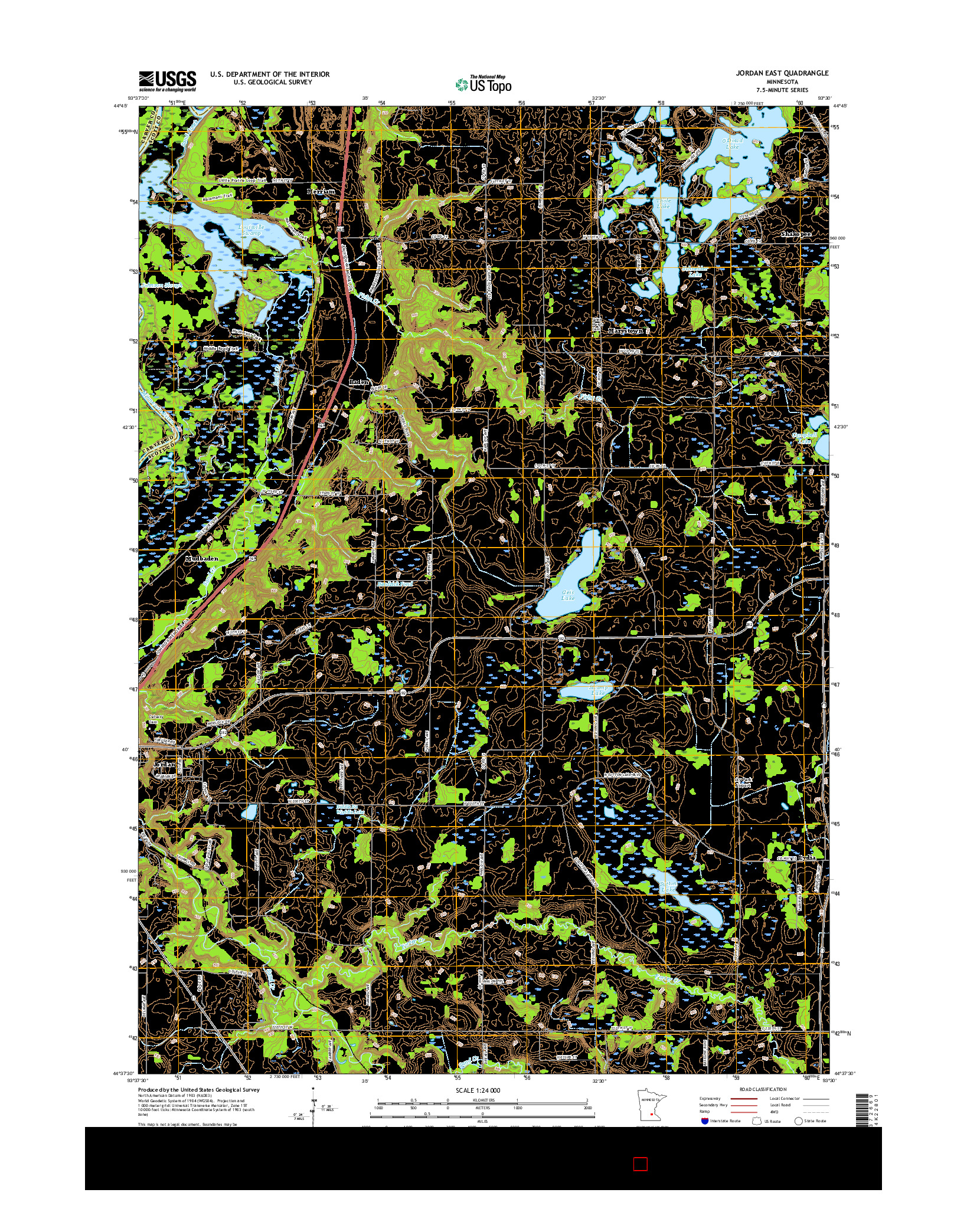 USGS US TOPO 7.5-MINUTE MAP FOR JORDAN EAST, MN 2016