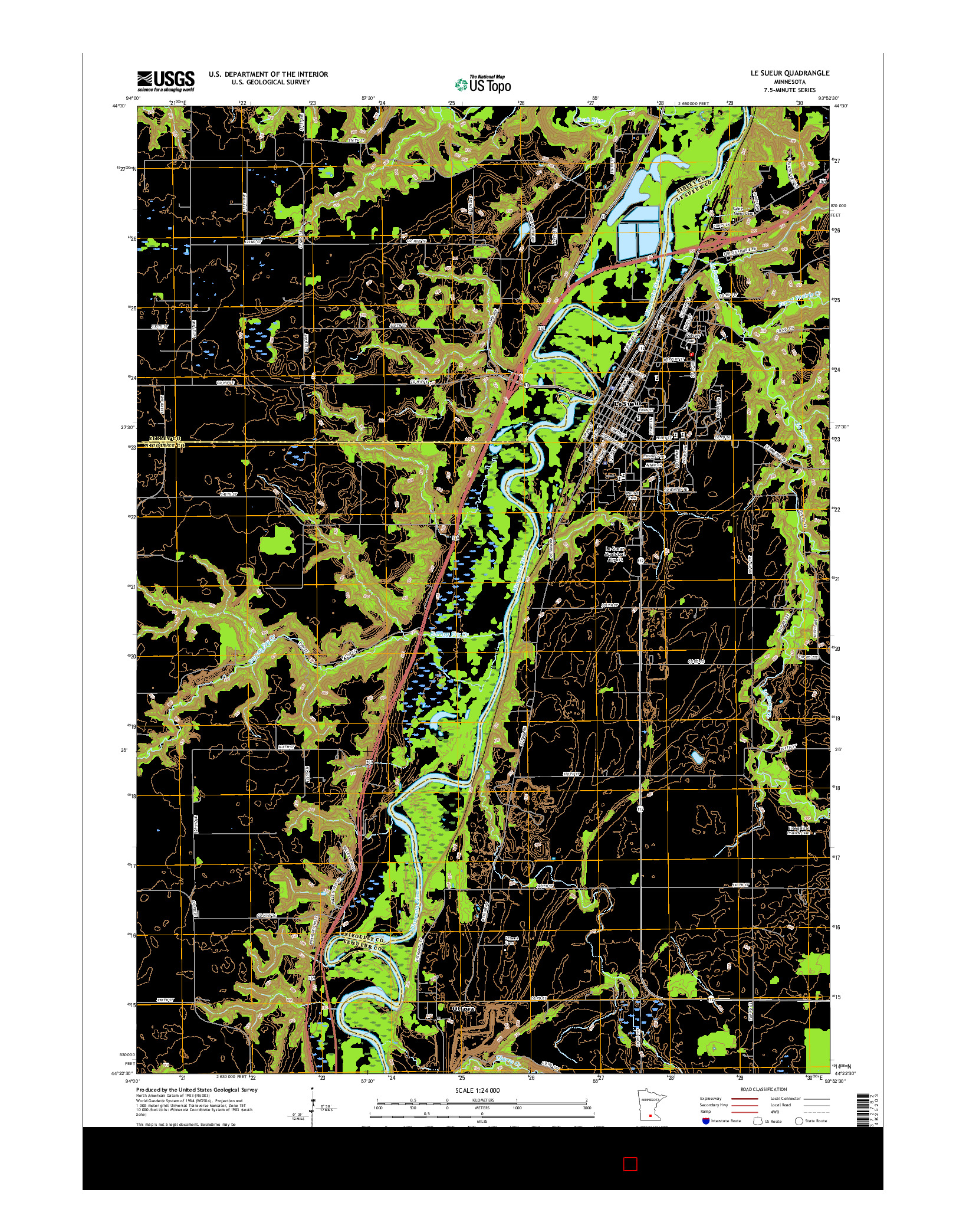 USGS US TOPO 7.5-MINUTE MAP FOR LE SUEUR, MN 2016