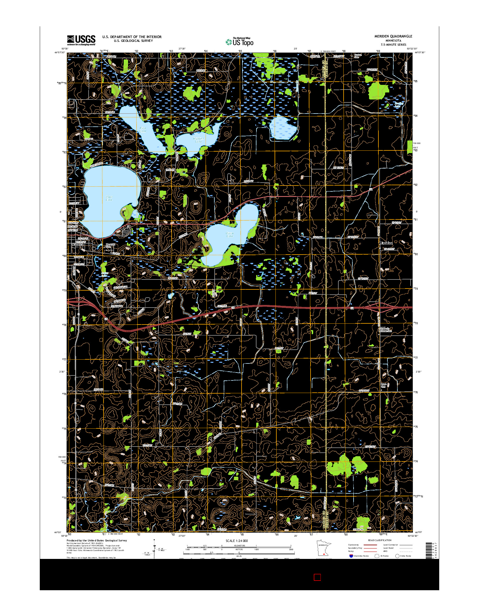 USGS US TOPO 7.5-MINUTE MAP FOR MERIDEN, MN 2016