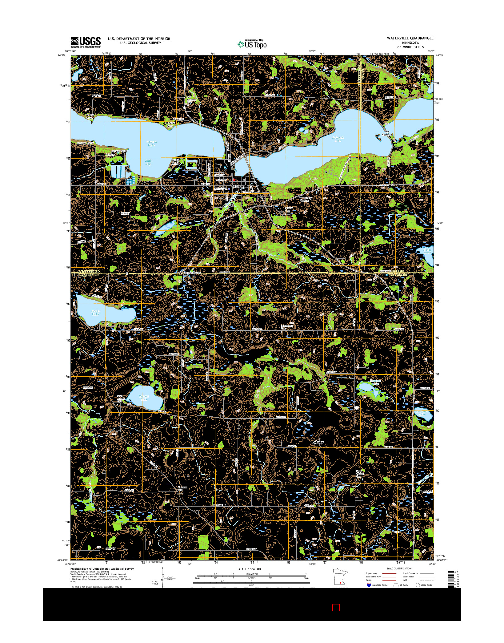 USGS US TOPO 7.5-MINUTE MAP FOR WATERVILLE, MN 2016