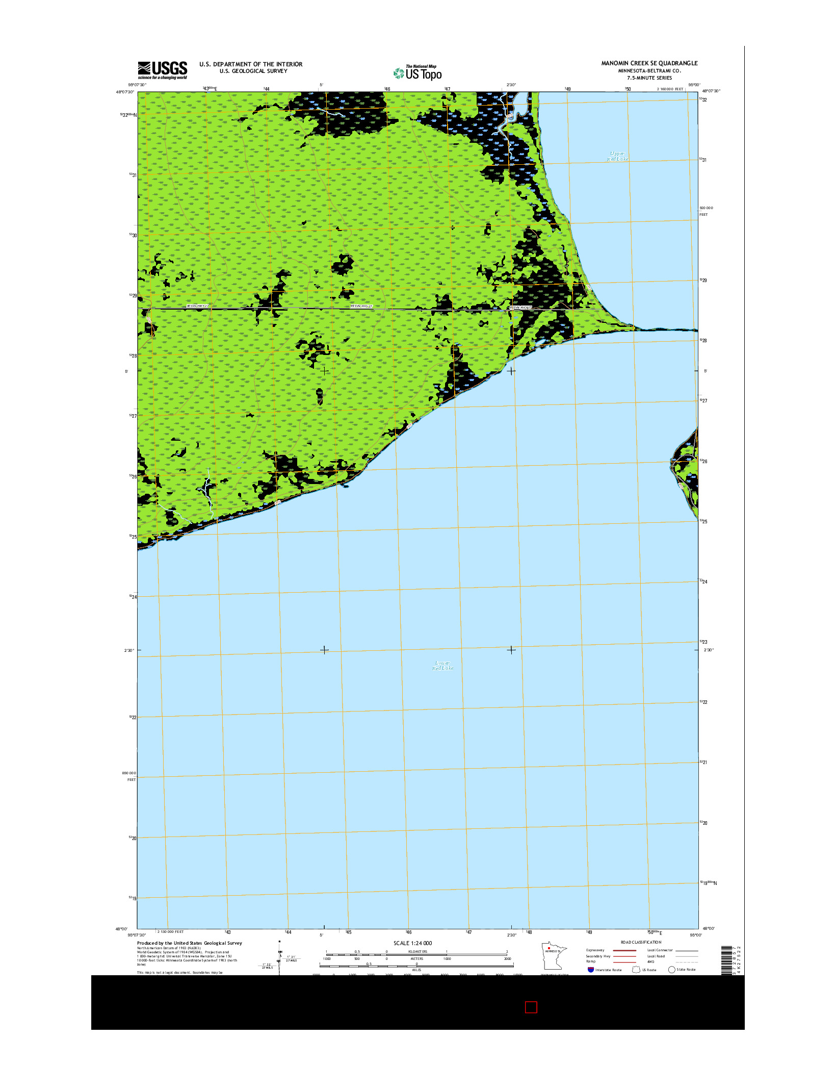 USGS US TOPO 7.5-MINUTE MAP FOR MANOMIN CREEK SE, MN 2016