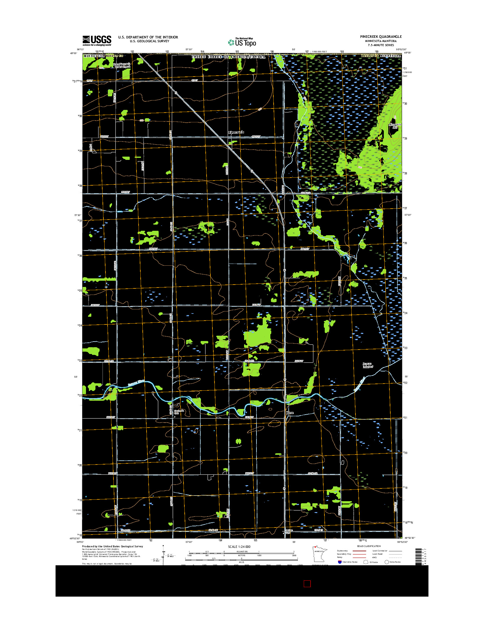 USGS US TOPO 7.5-MINUTE MAP FOR PINECREEK, MN-MB 2016